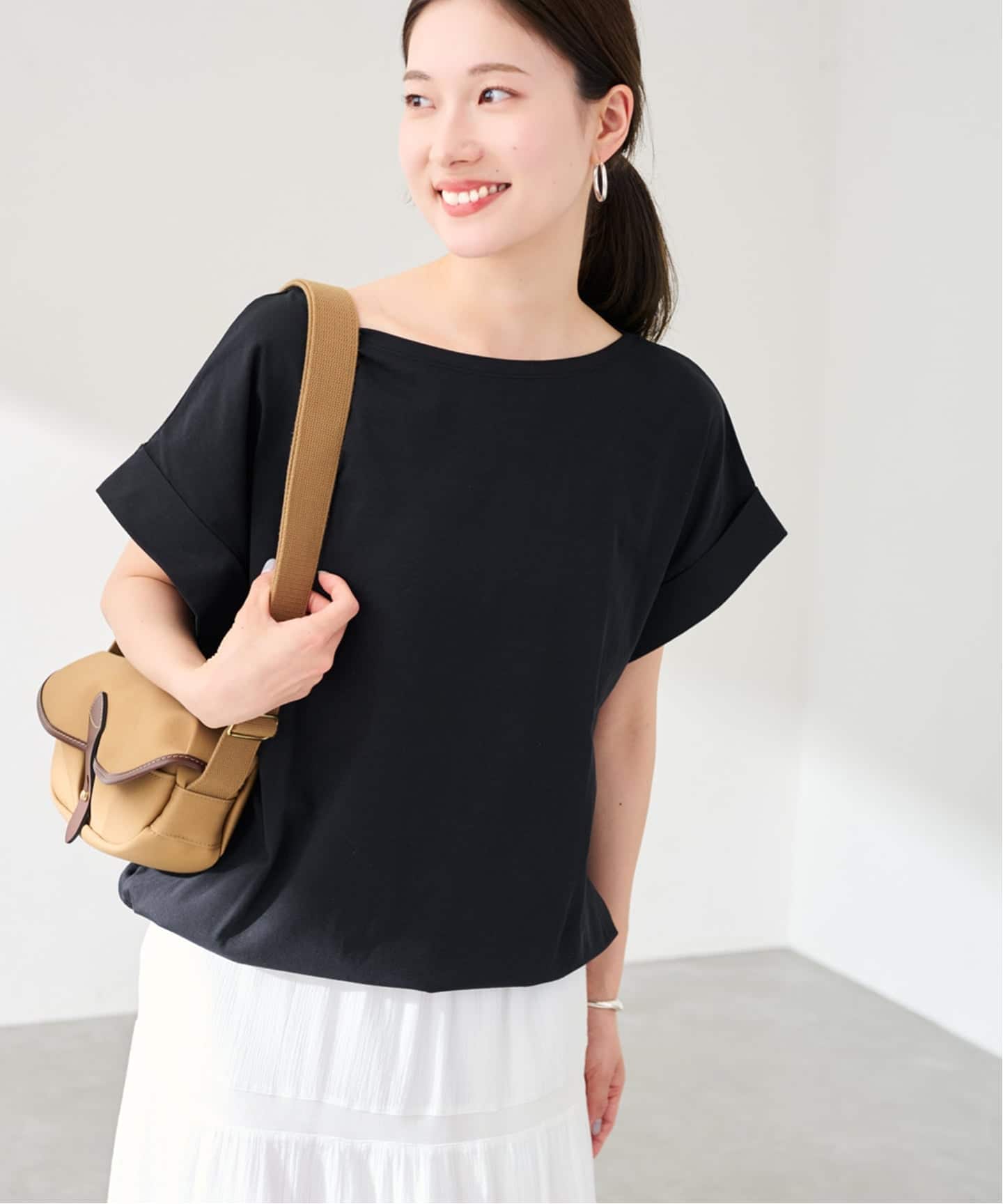 ボートネック裾ドロストプルオーバー（Tシャツ／カットソー