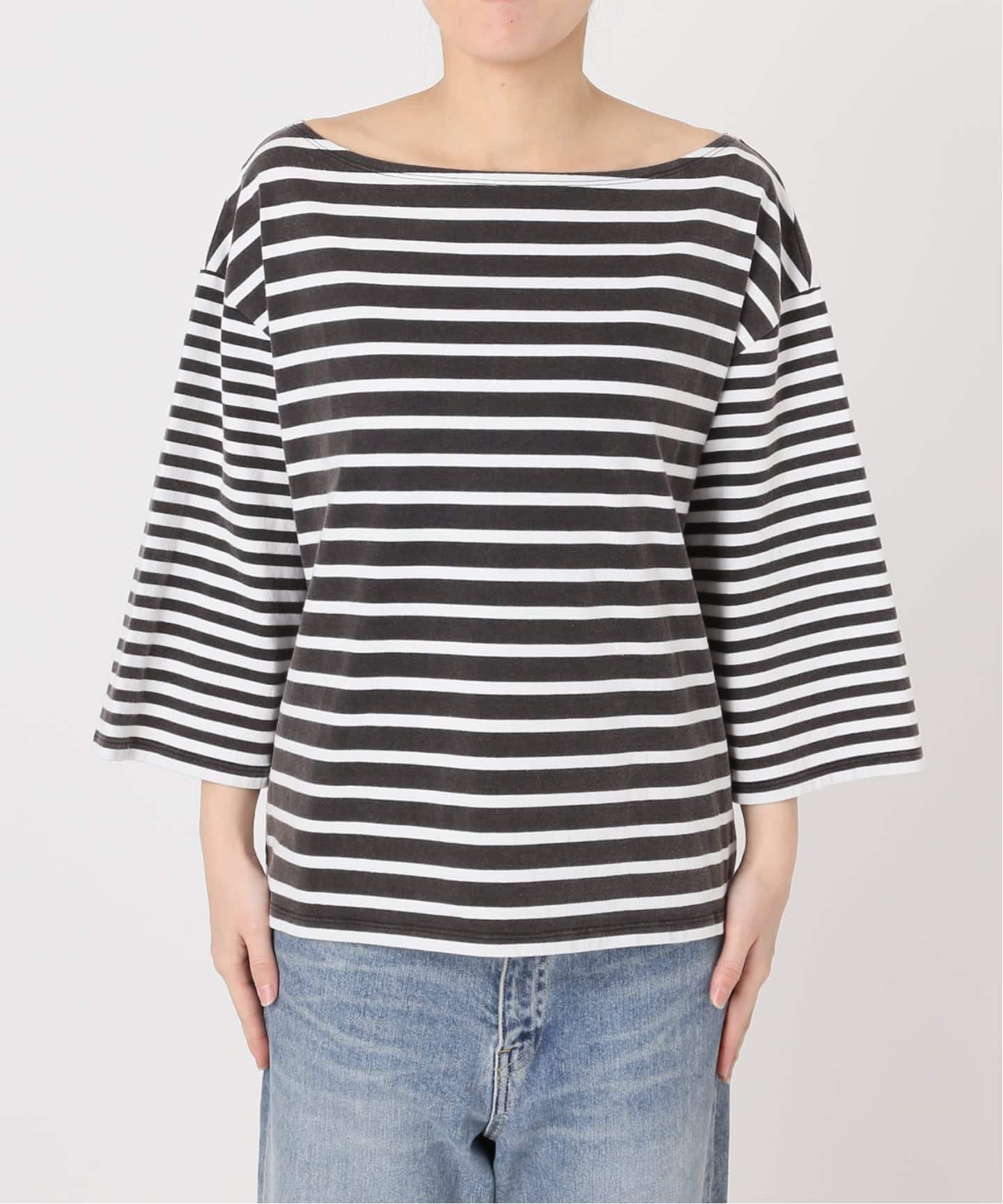 新品　フレームワーク　パネルボーダーTシャツ　ホワイト×ブラック パネルボーダーニットTシャツ (MOKN4304-11) | MORLES | 紳士服