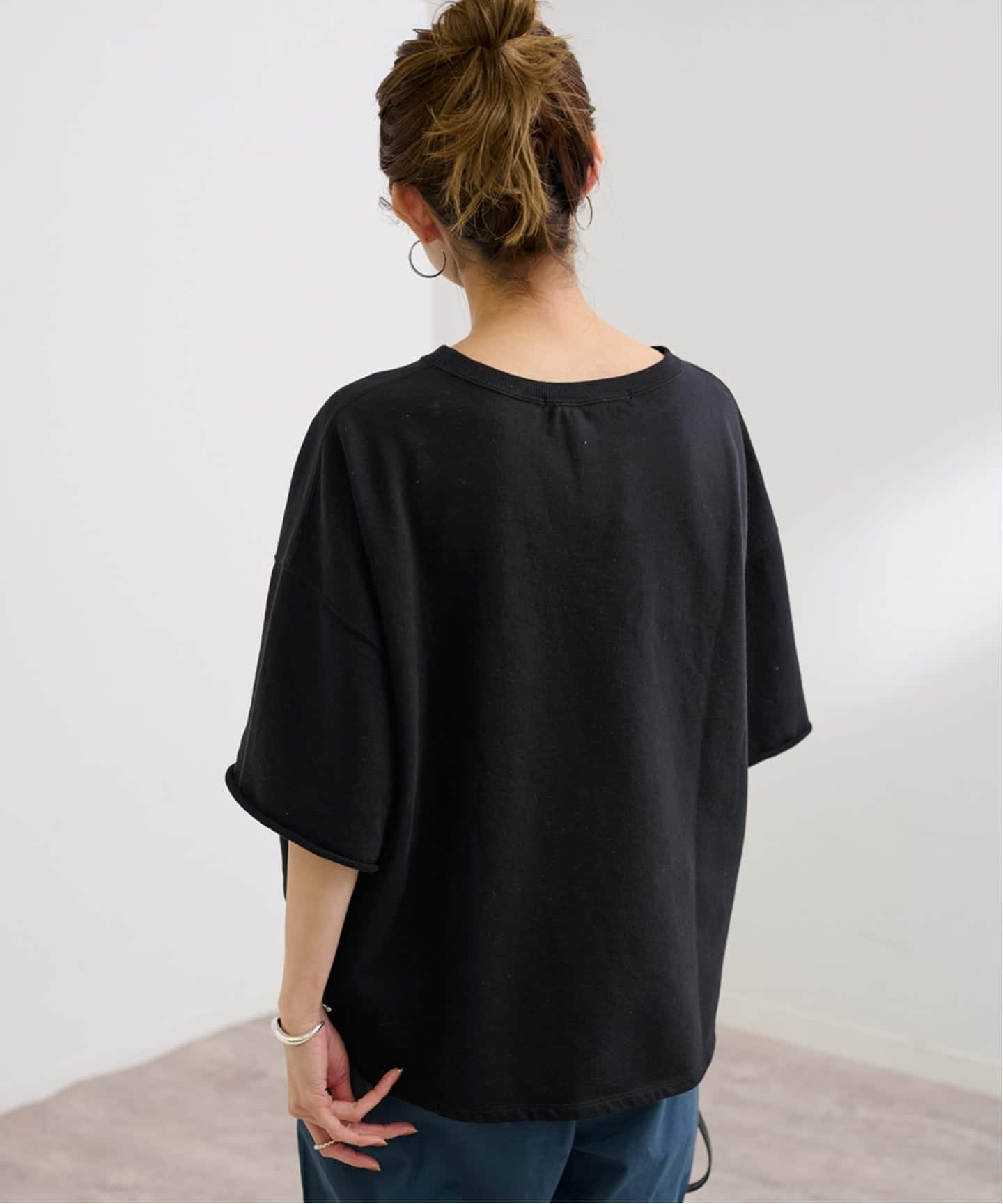 FRAMeWORK 黒　ミニ裏毛ハーフスリーブラウンドTee 2 ≪WEB限定 / 追加≫ミニ裏毛ハーフスリーブラウンドTee 2（Tシャツ