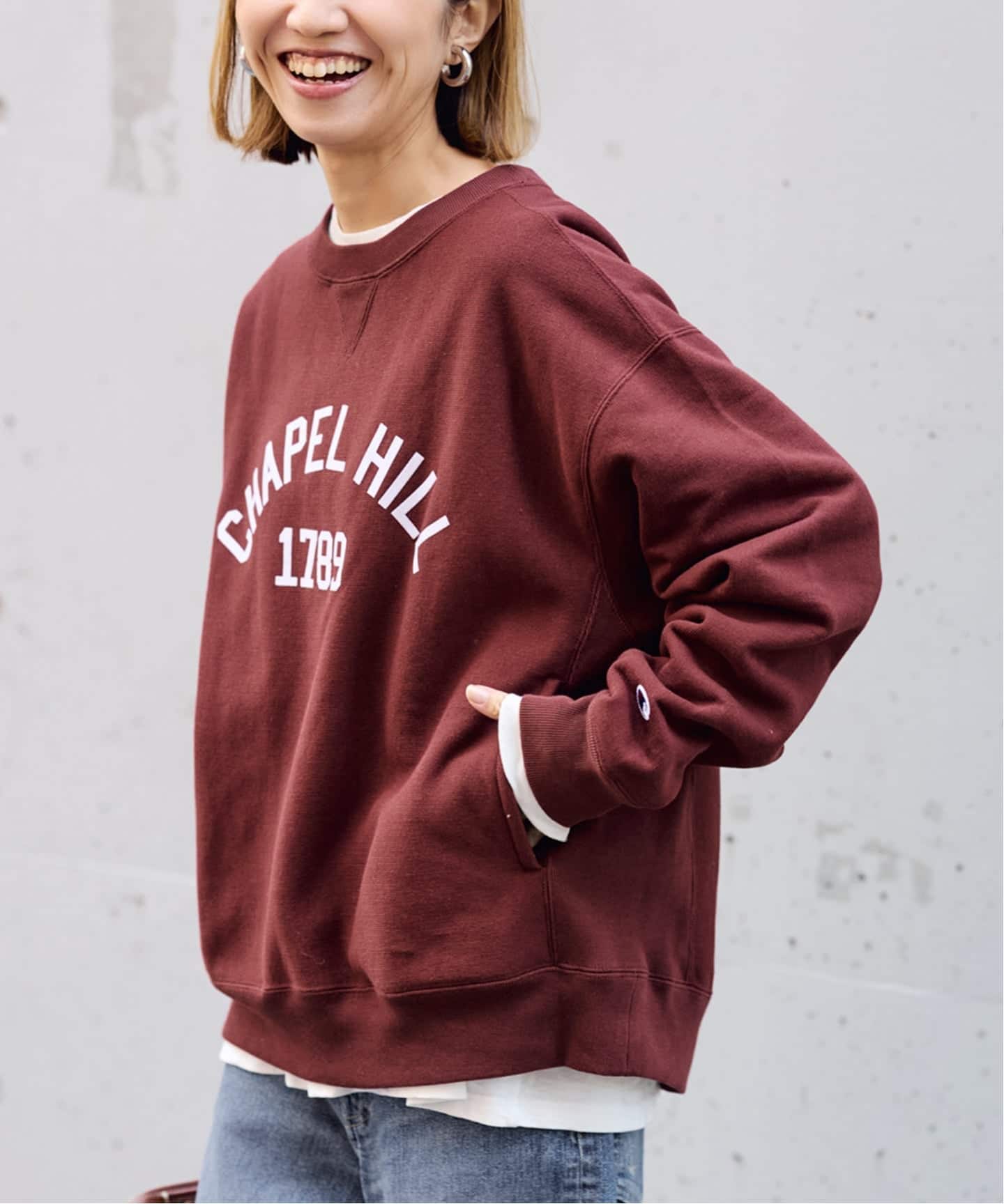 Champion 別注リバースウィーブ ロゴスウェットポケットプルオーバー