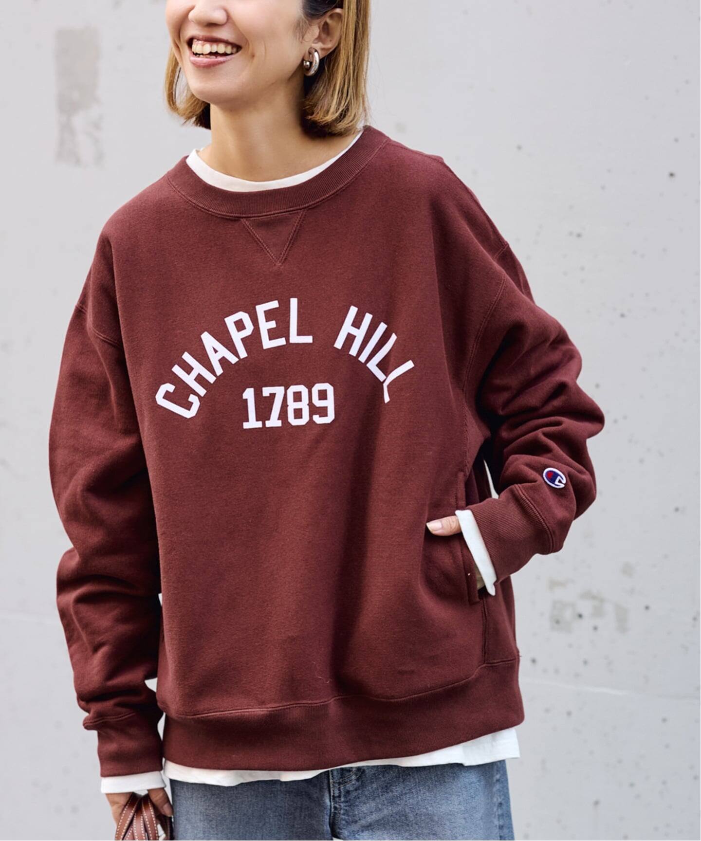Champion 別注リバースウィーブ ロゴスウェットポケットプルオーバー 