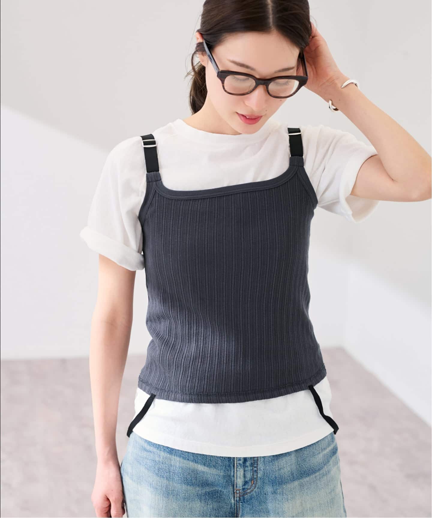 JANE SMITH/ジェーンスミス cotton eyelet rib up down cam（タンク