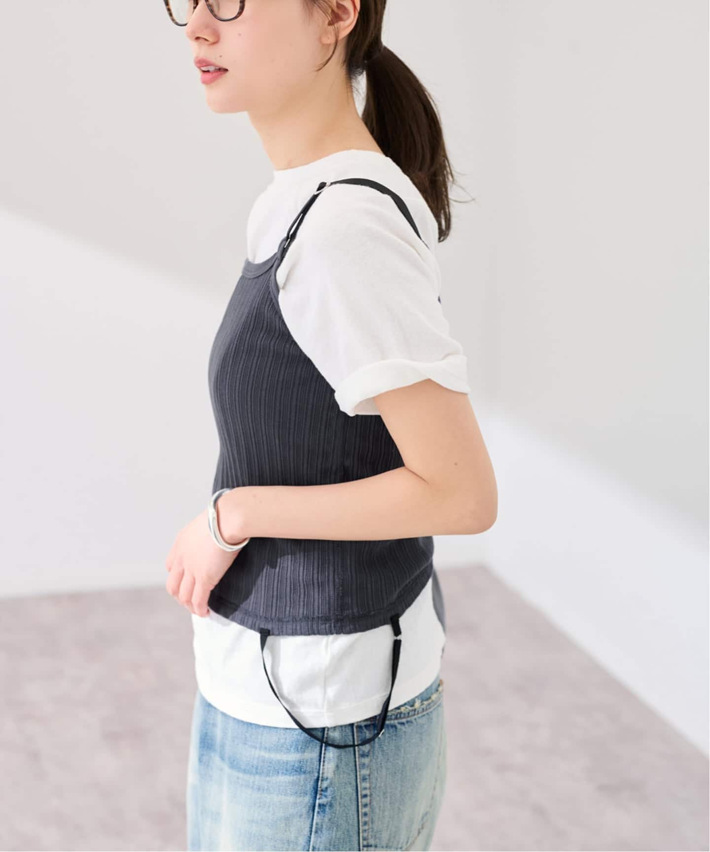 JANE SMITH/ジェーンスミス cotton eyelet rib up down cam（タンク