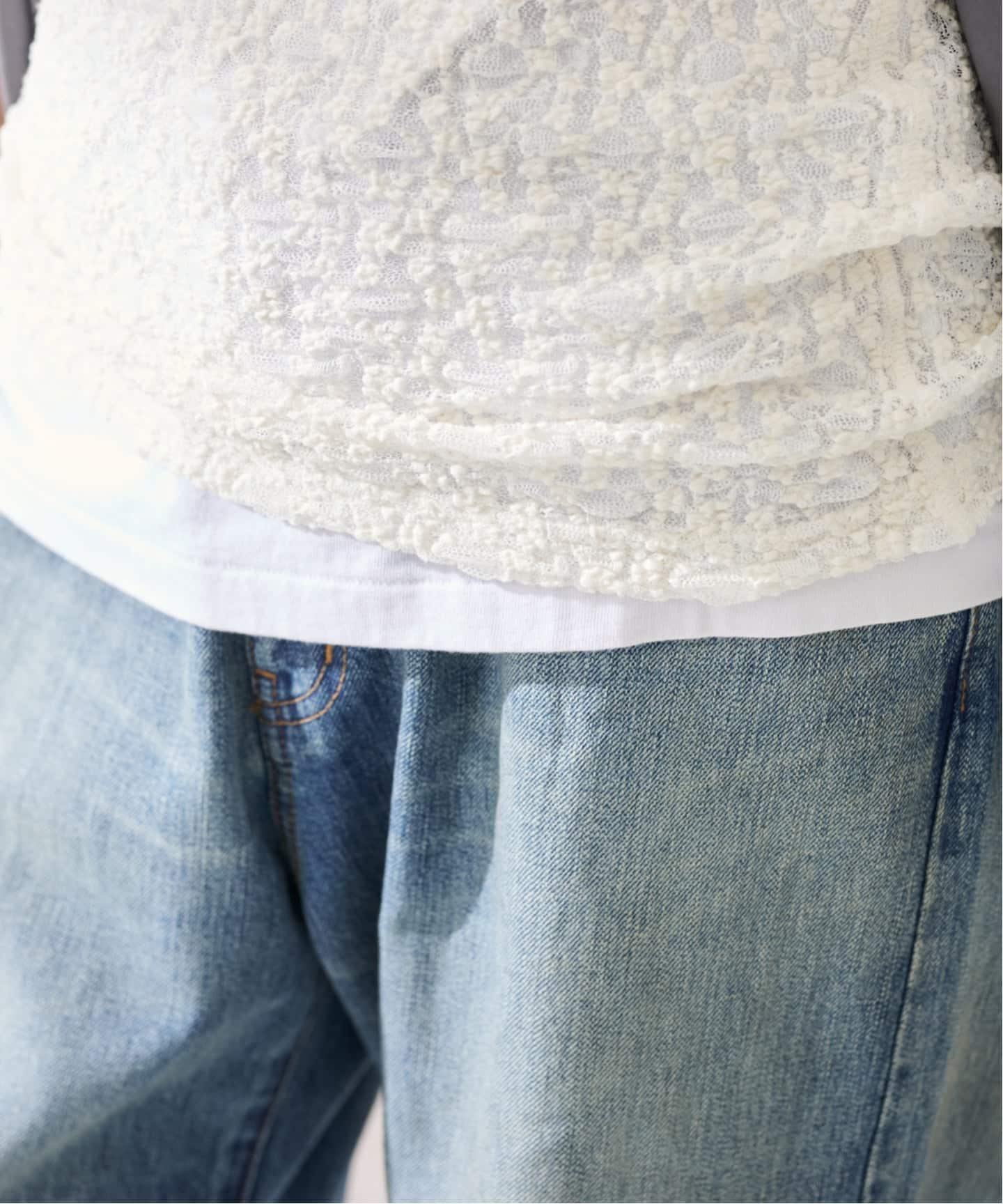 IRONING/アイロニング FLORAL SHIRRED LACE タンクトップ（タンク