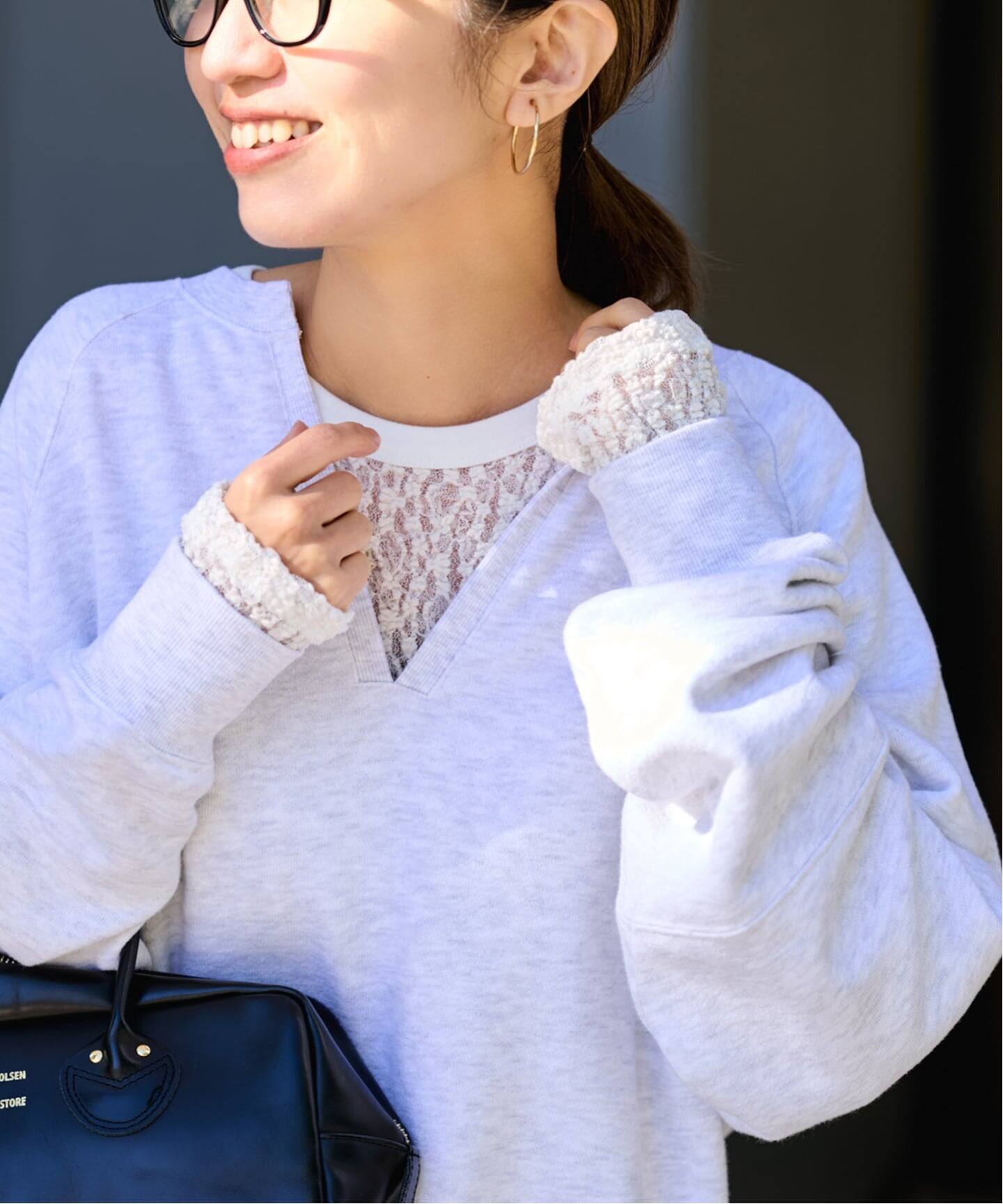 IRONING/アイロニング FLORAL SHIRRED LACE ロングスリーブ（Tシャツ