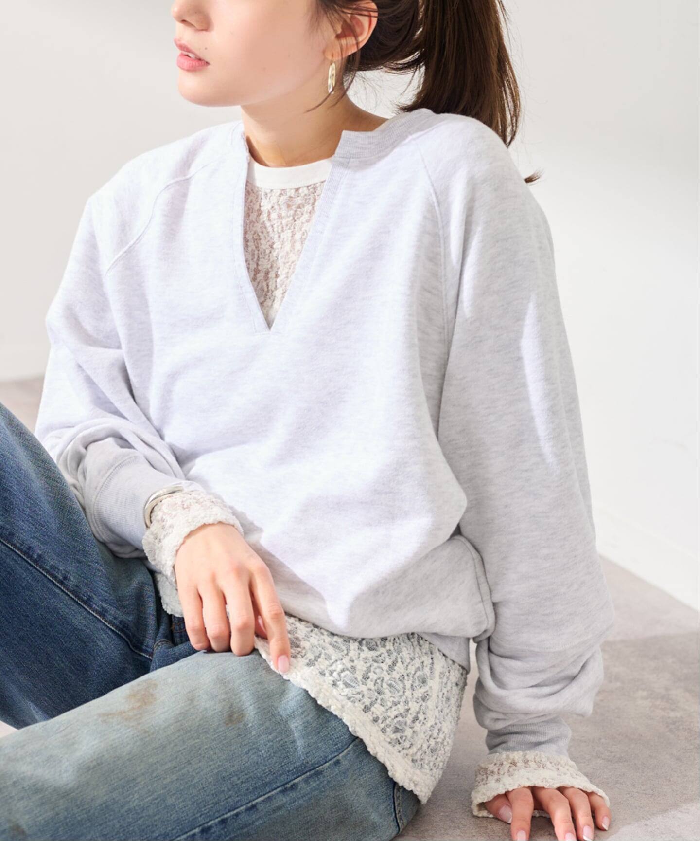 IRONING/アイロニング FLORAL SHIRRED LACE ロングスリーブ（Tシャツ