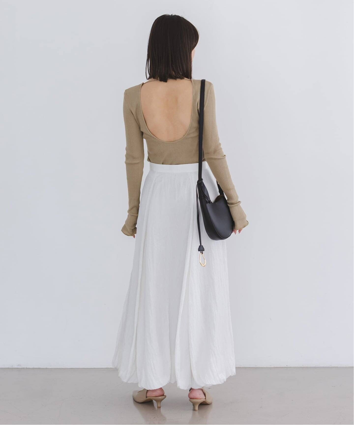 HAKUJI リブニットカットソー  ホワイト HAKUJI/ハクジ Random rib open back LS PO（Tシャツ／カットソー