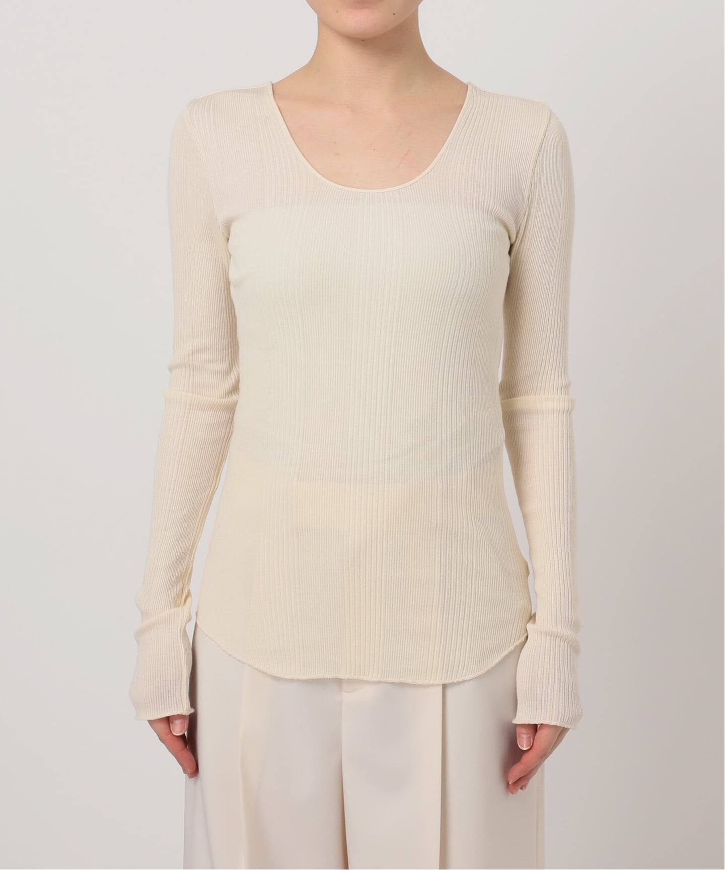 【新品】HAKUJI Random rib L/S PO コットンシルクホワイト HAKUJI/ハクジ Random rib open back LS PO（Tシャツ／カットソー