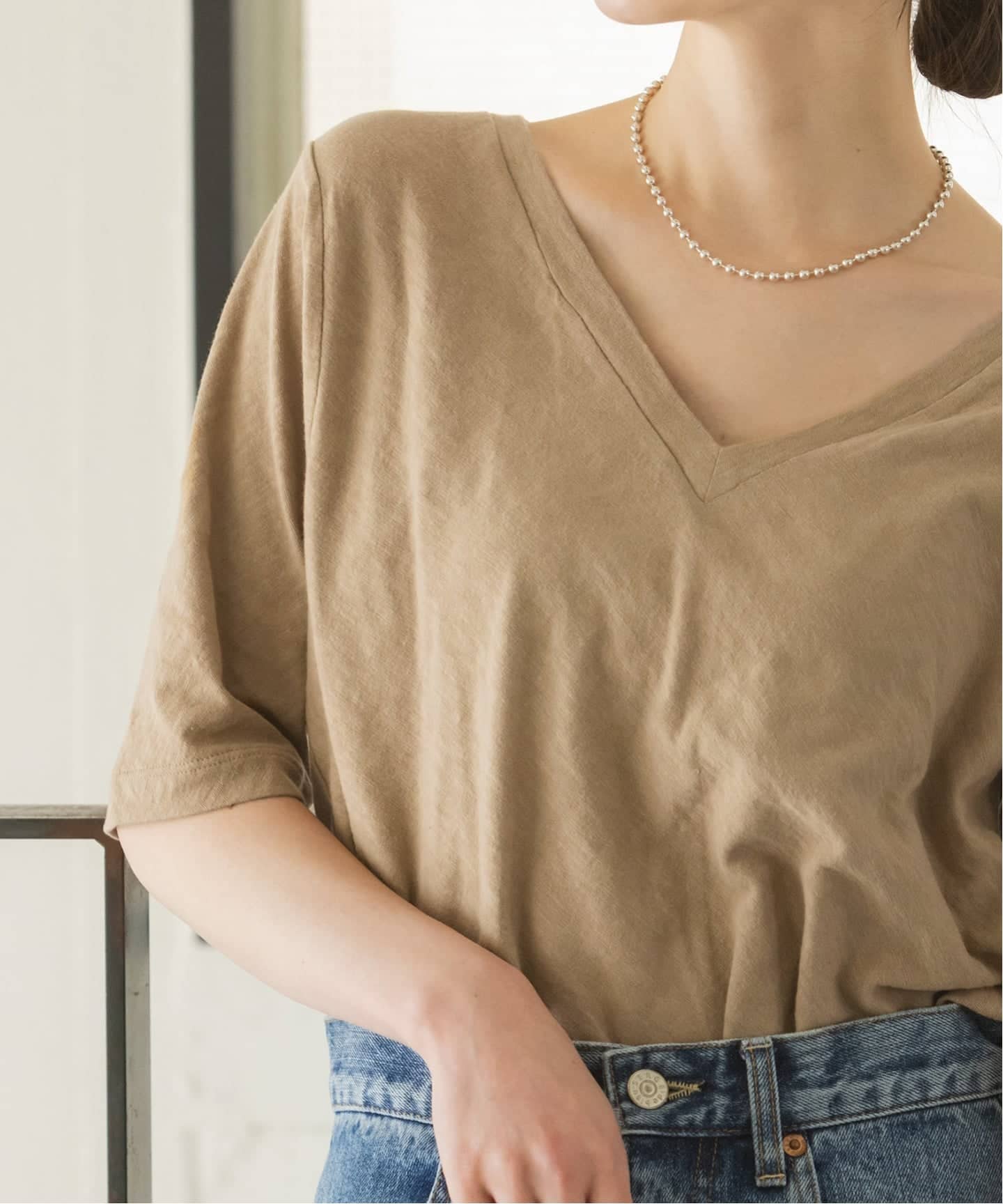 追加・NOBLE別注》RITA/リタ スラブVネックT（Tシャツ／カットソー