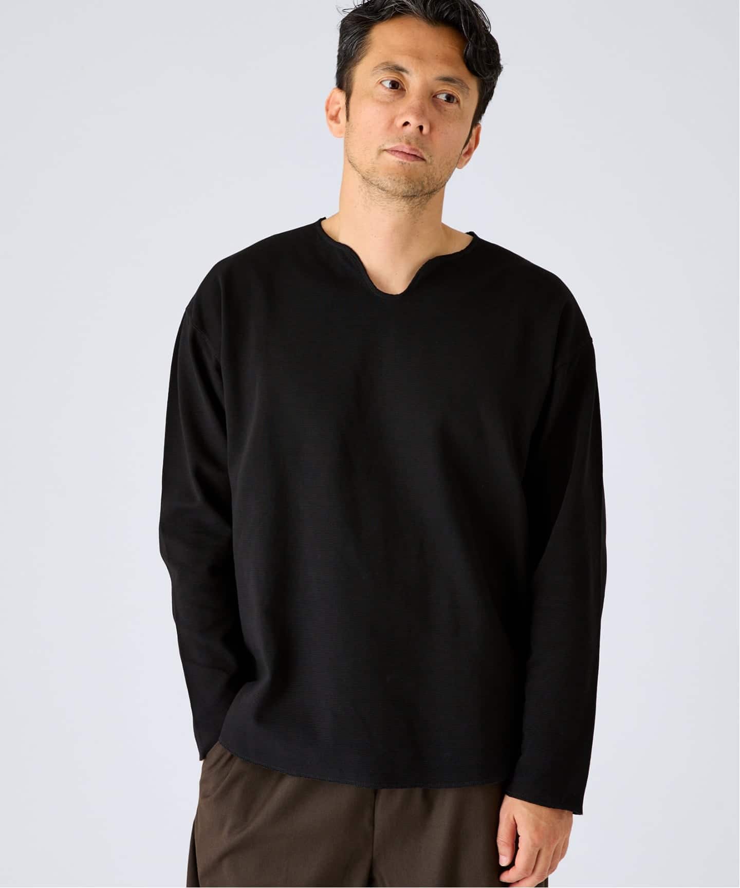 スパン フライス キーネック ロング Tシャツ（Tシャツ／カットソー