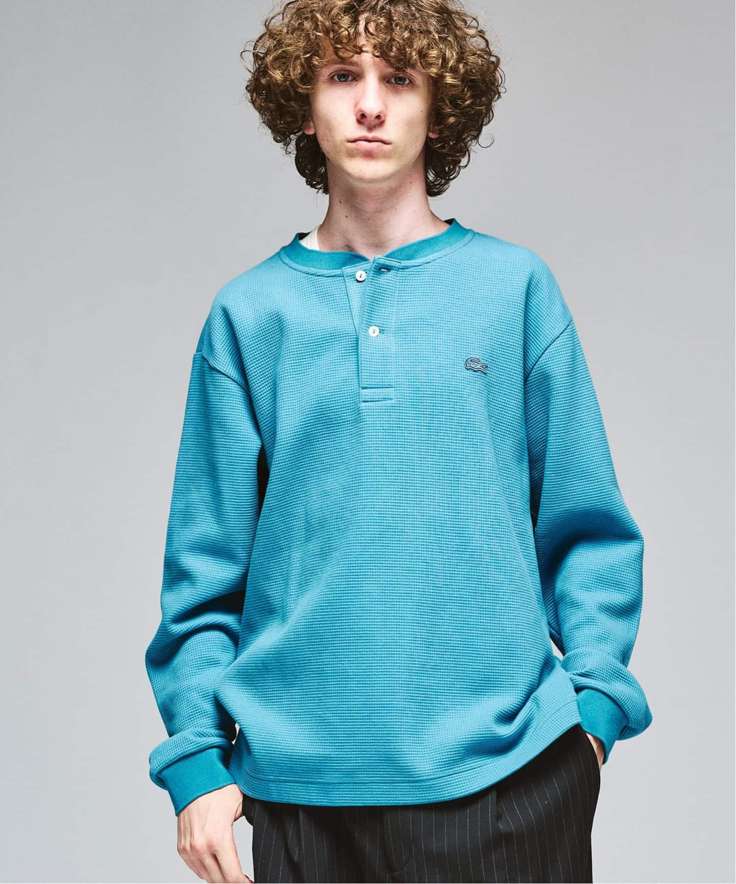 LACOSTE ラコステ 迷彩柄ヘンリーネック サーマル ロンT ワッフル