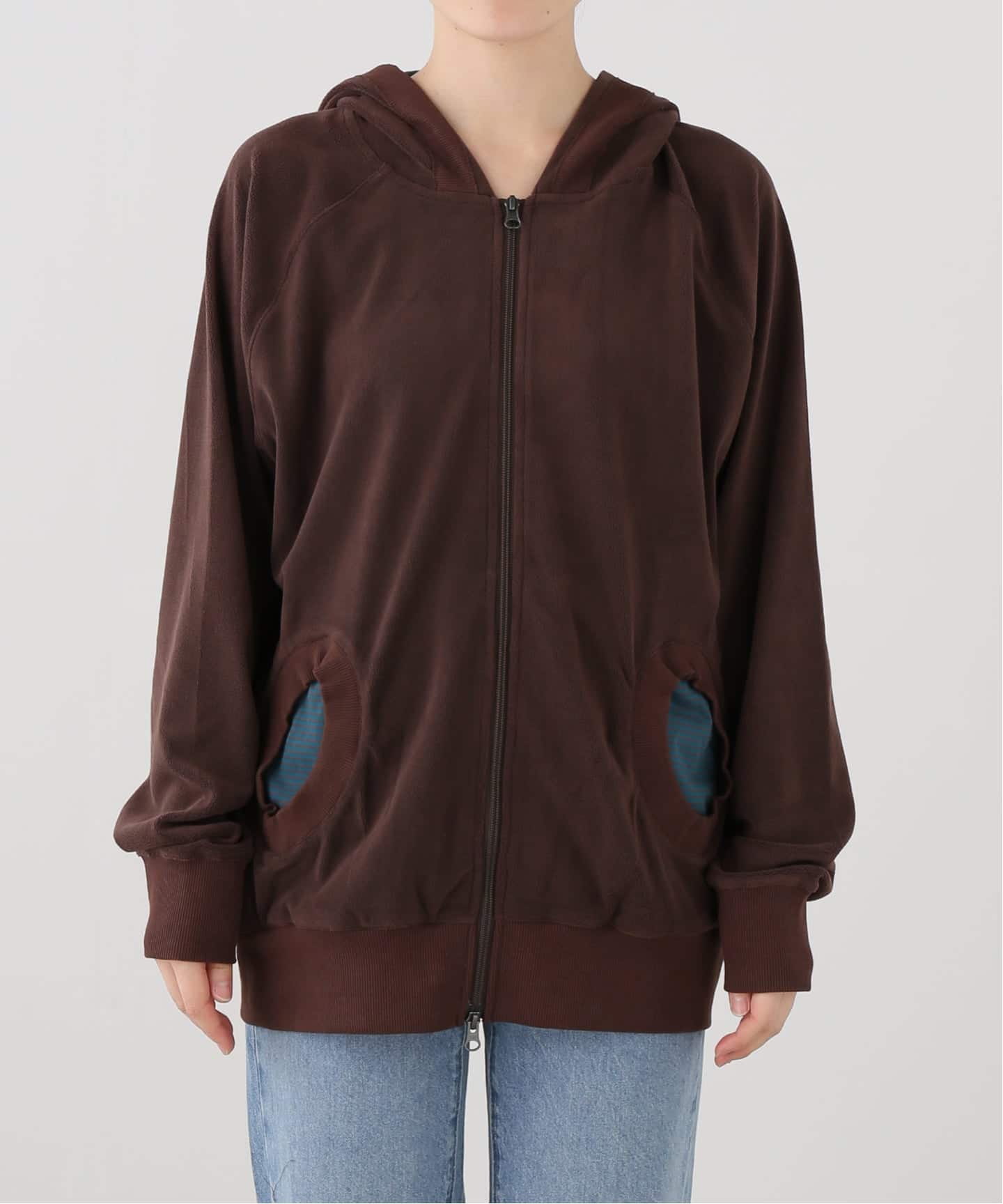 COYSEIO TWINKLEHOODZIP-UPパーカーフード ブラウン Geek Office / ギークオフィス】 COYSEIO / HORN STRIPED ZIP-UP