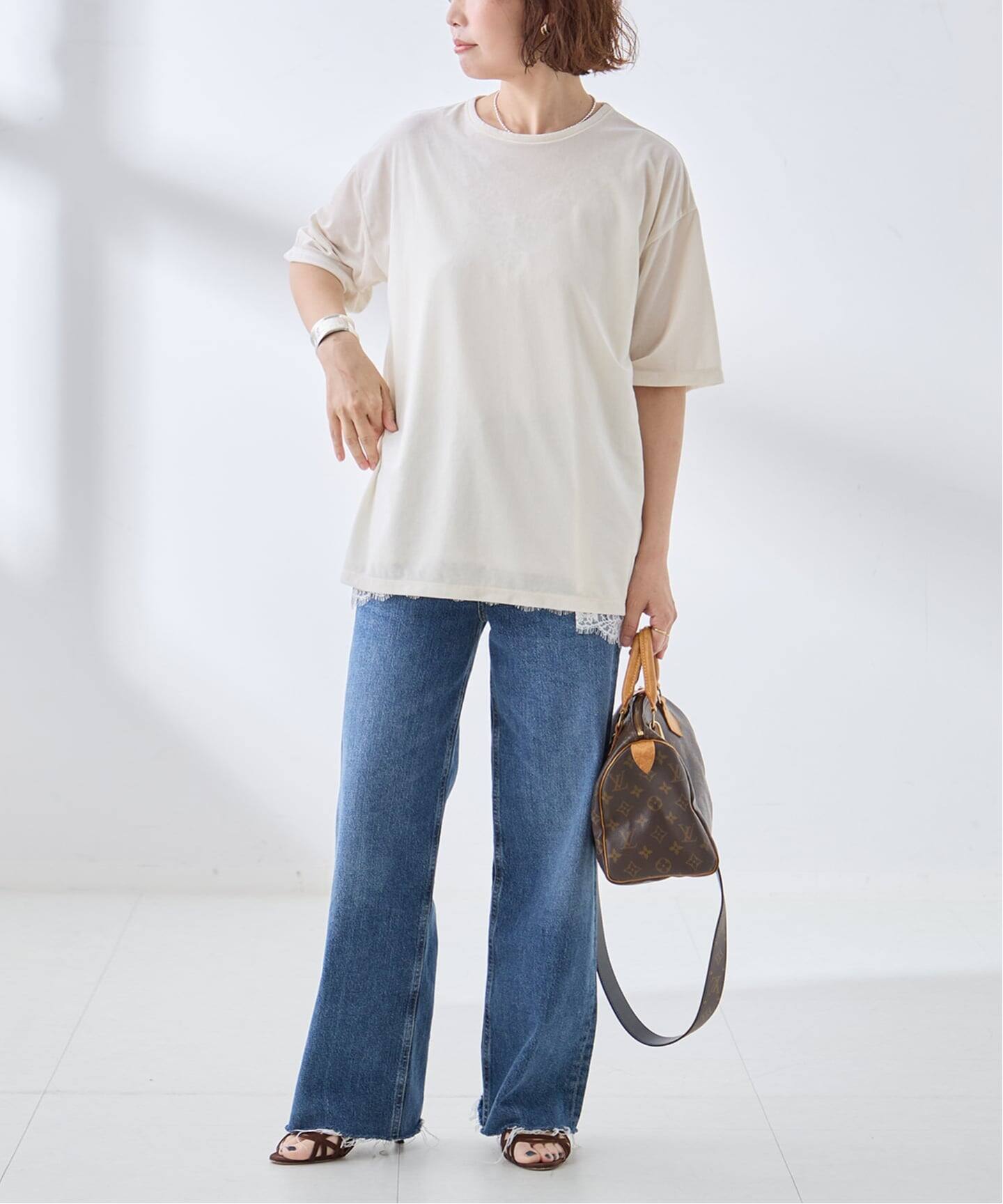 追加/接触冷感》クールタッチベロアTシャツ（Tシャツ／カットソー