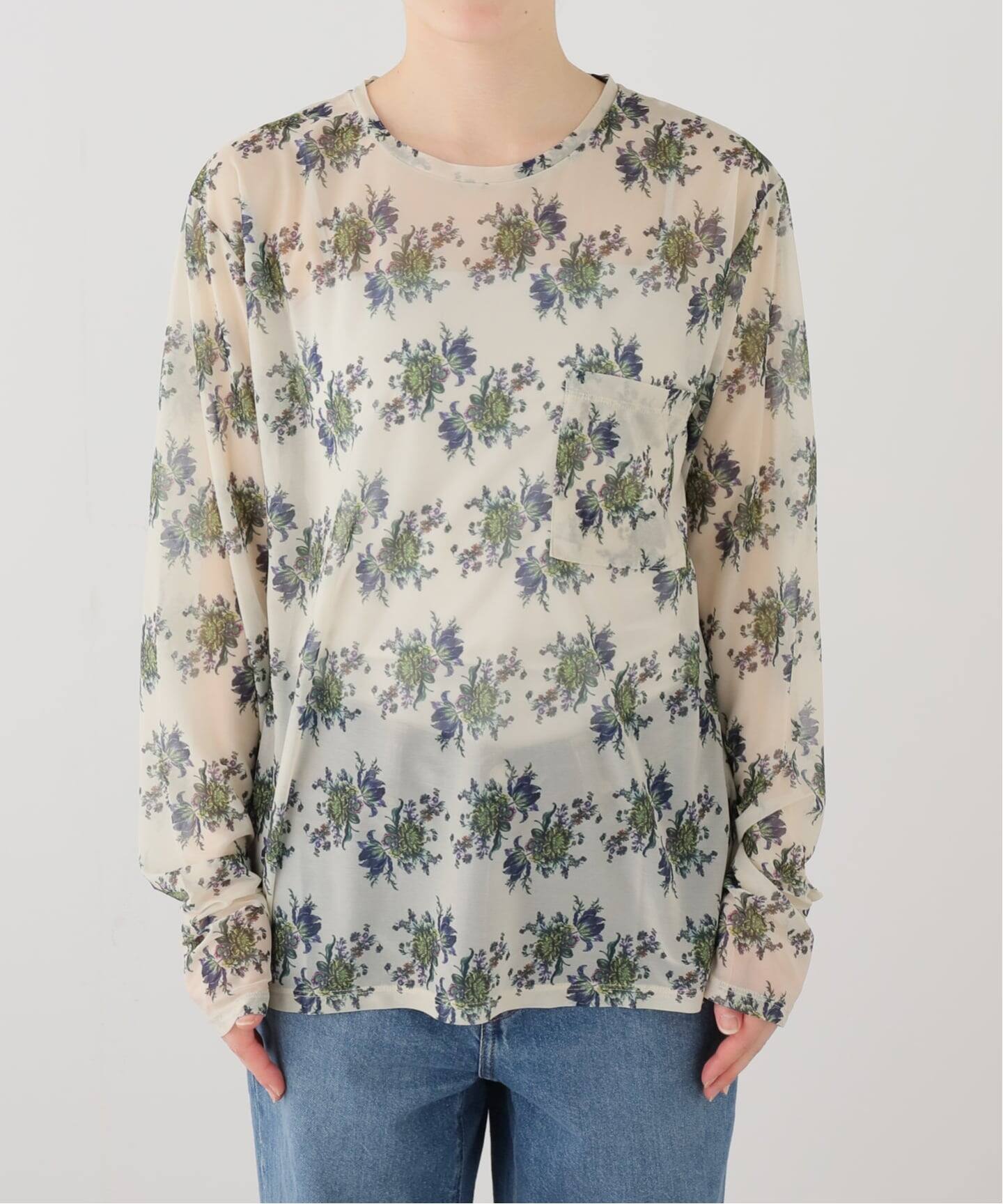 FUMIE TANAKA フミエタナカ シースルー カットソー ロンT 茶 2 FUMIE TANAKA/フミエタナカ】sheer print longT シアープリント ロング