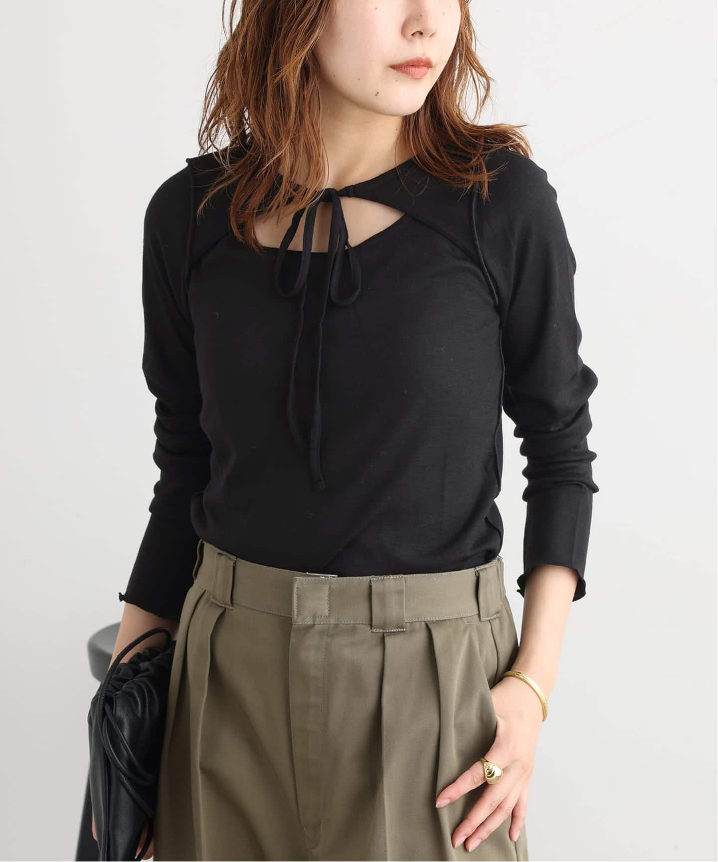 ジェーンスミス　プルオーバー JANE SMITH/ジェーンスミス WOOL RIB FRONT STRING PULLOVER プル