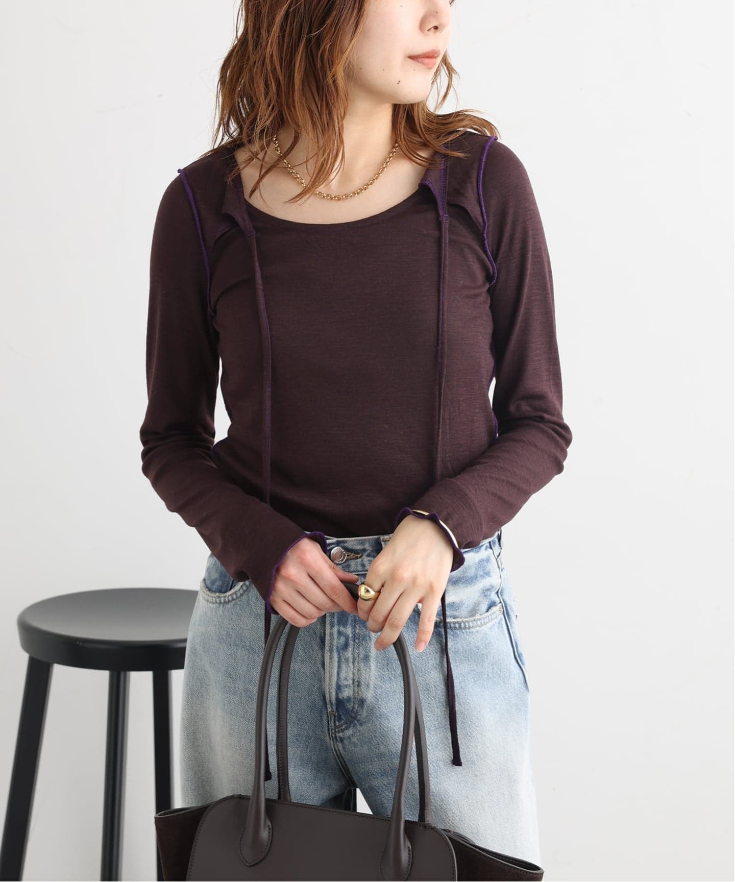 JANE SMITH/ジェーンスミス WOOL RIB FRONT STRING PULLOVER プル