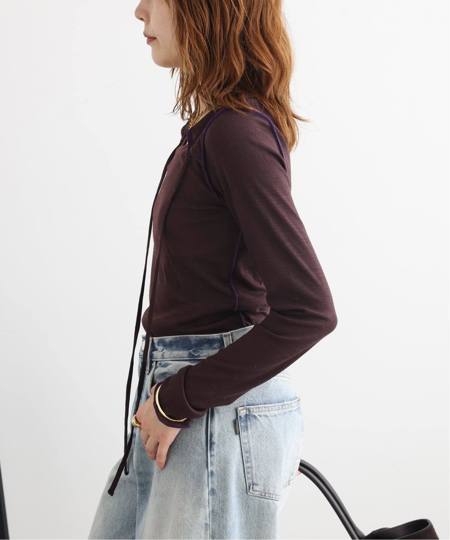 JANE SMITH/ジェーンスミス WOOL RIB FRONT STRING PULLOVER プル