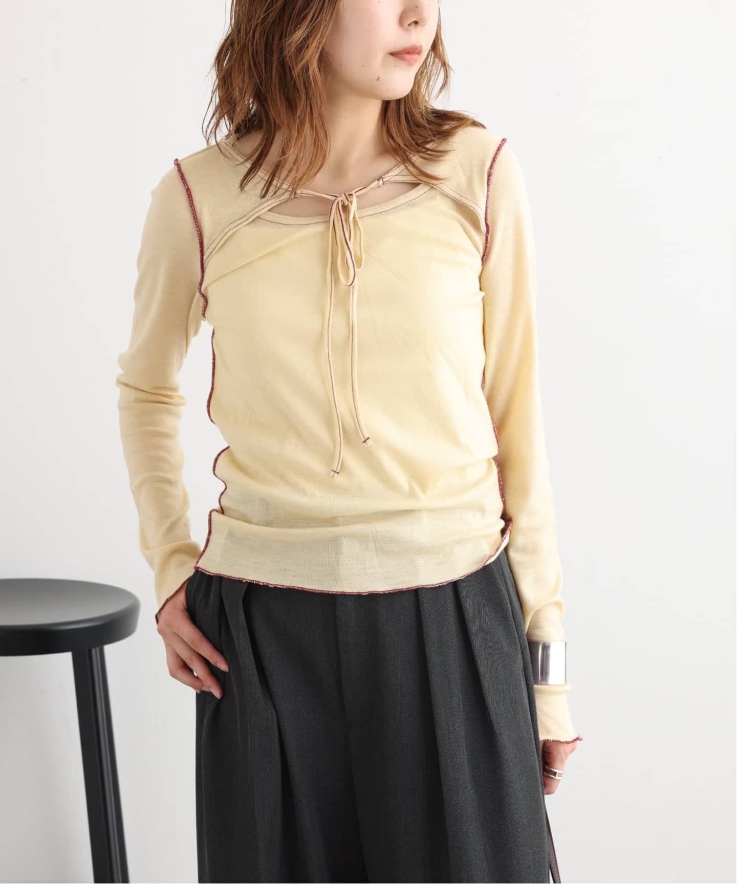 JANE SMITH/ジェーンスミス WOOL RIB FRONT STRING PULLOVER プル