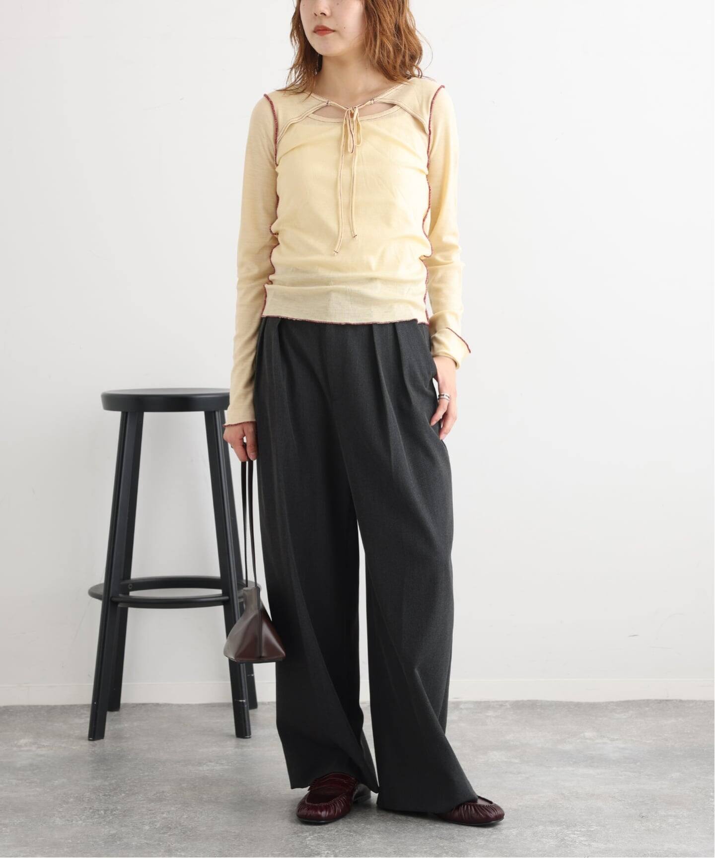 JANE SMITH/ジェーンスミス WOOL RIB FRONT STRING PULLOVER プル