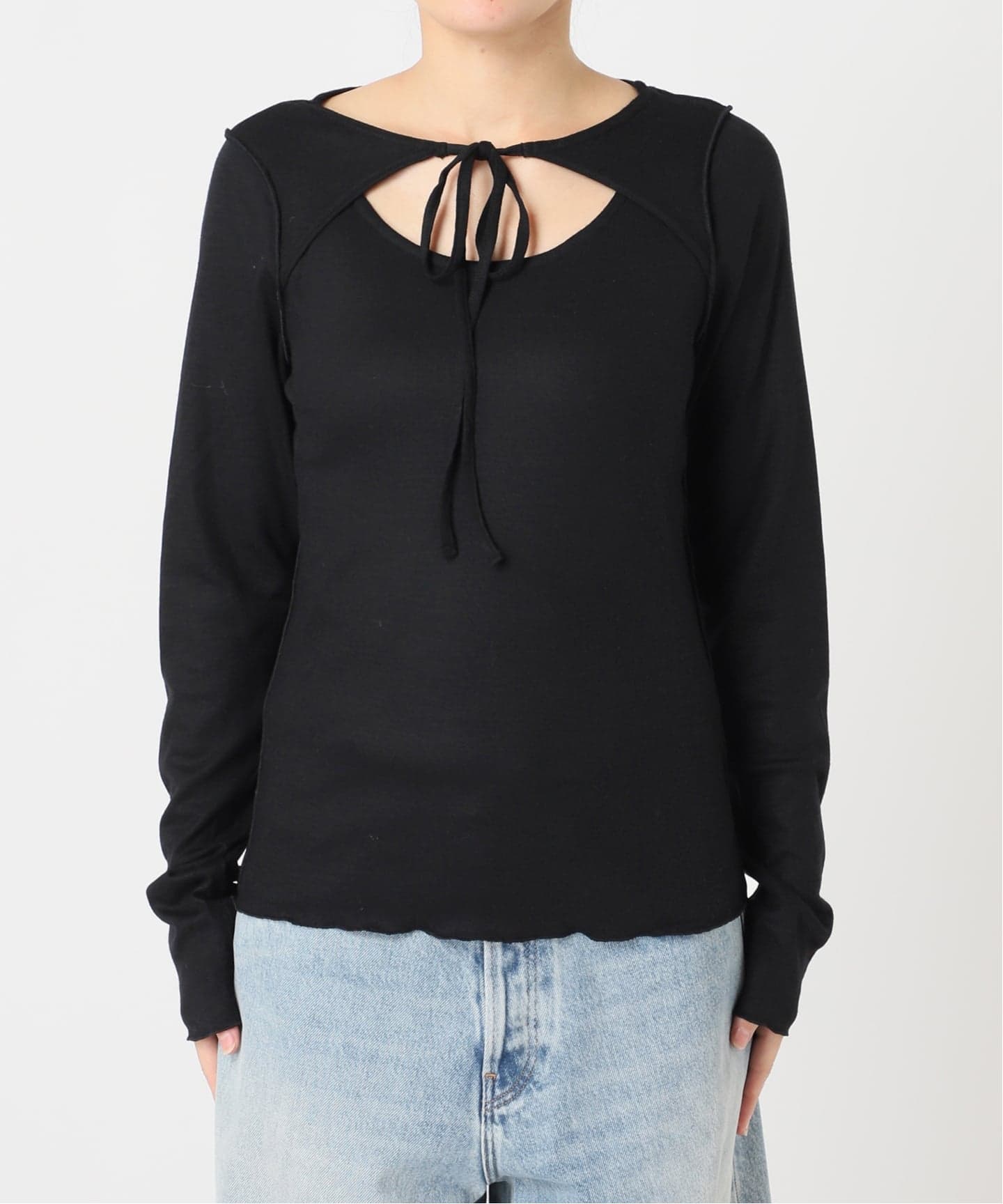 JANE SMITH/ジェーンスミス WOOL RIB FRONT STRING PULLOVER プル