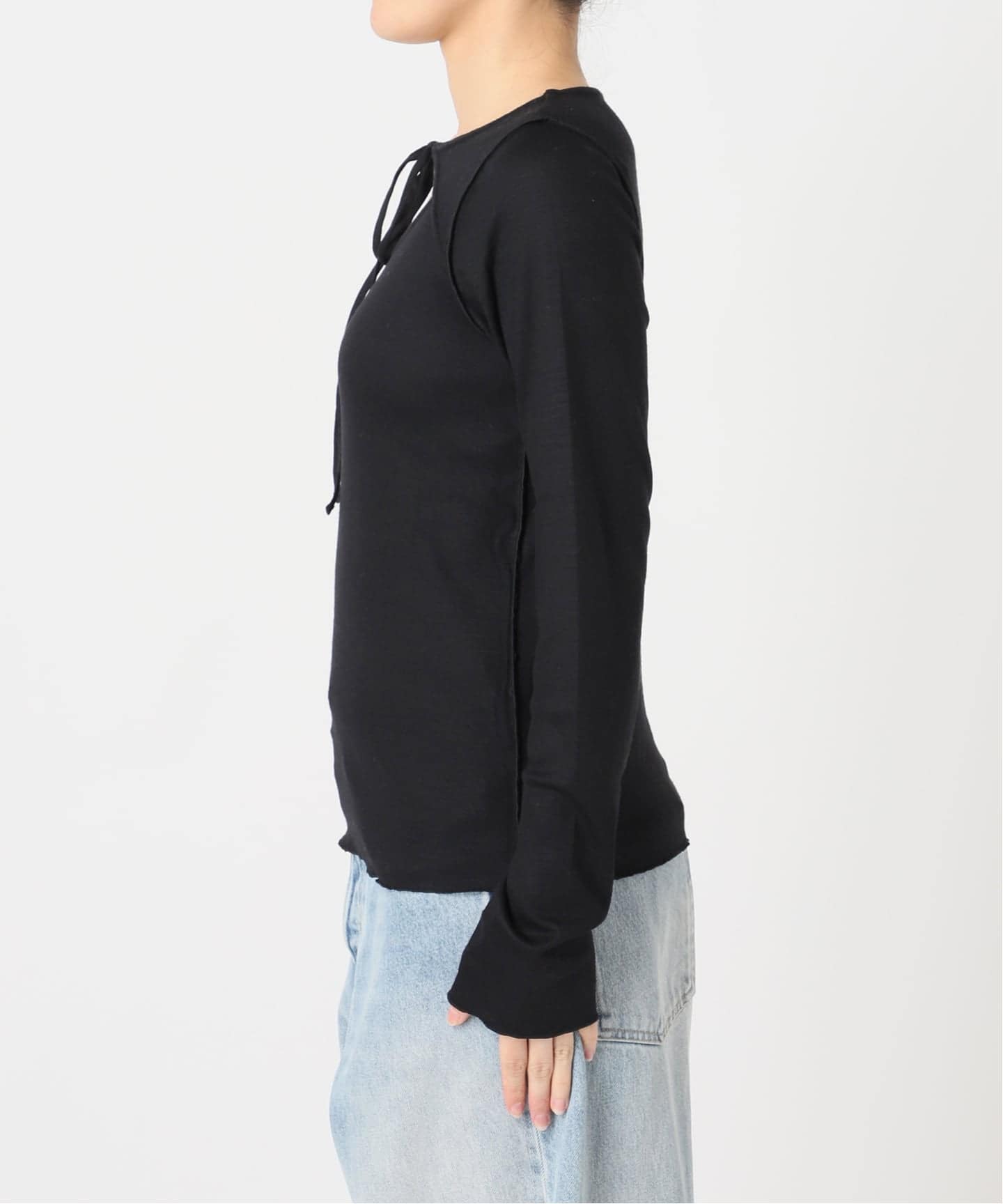 JANE SMITH/ジェーンスミス WOOL RIB FRONT STRING PULLOVER プル