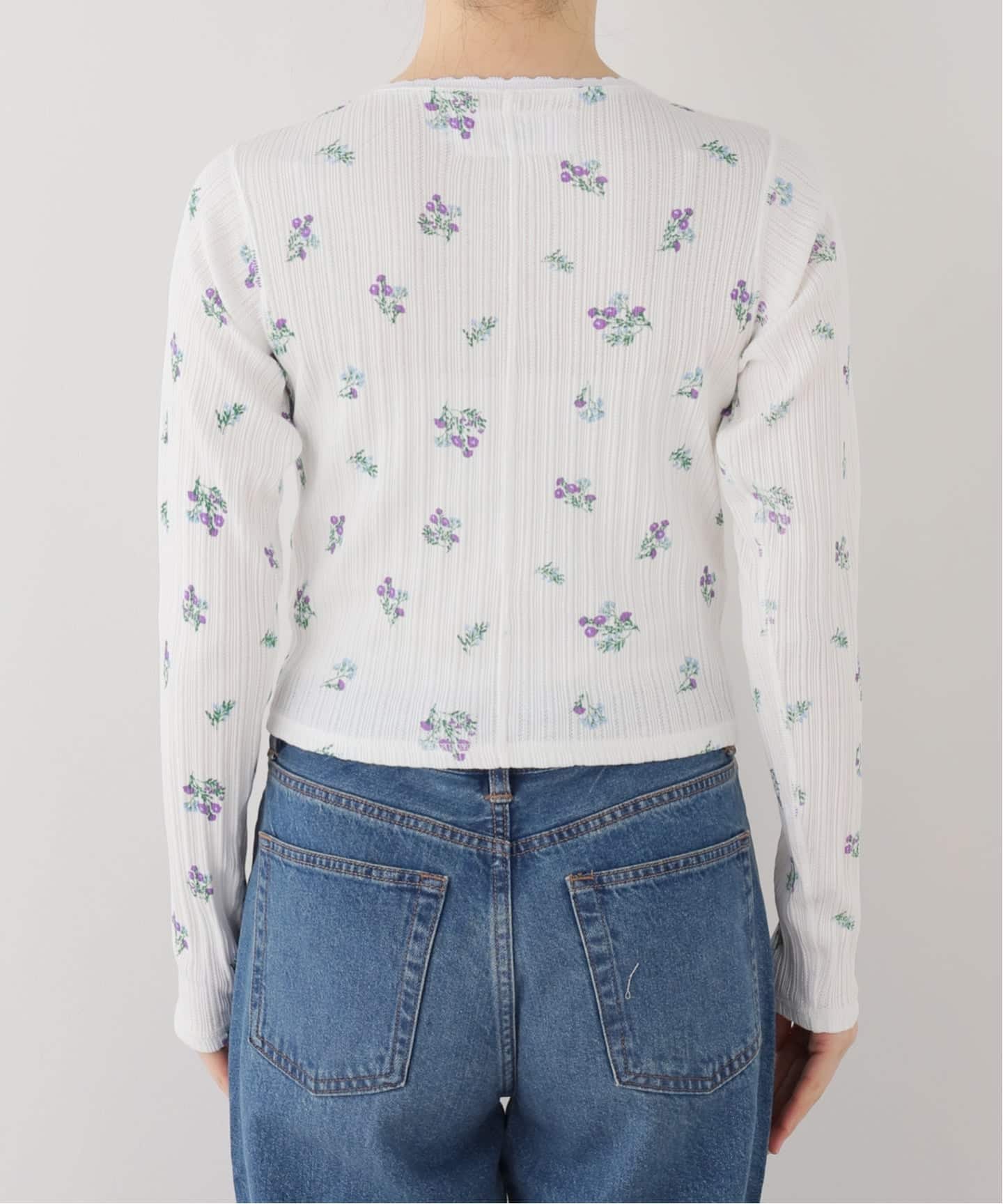 JANE SMITH/ジェーンスミス】COTTON EYELET RIB FLOWER ：カーディガン