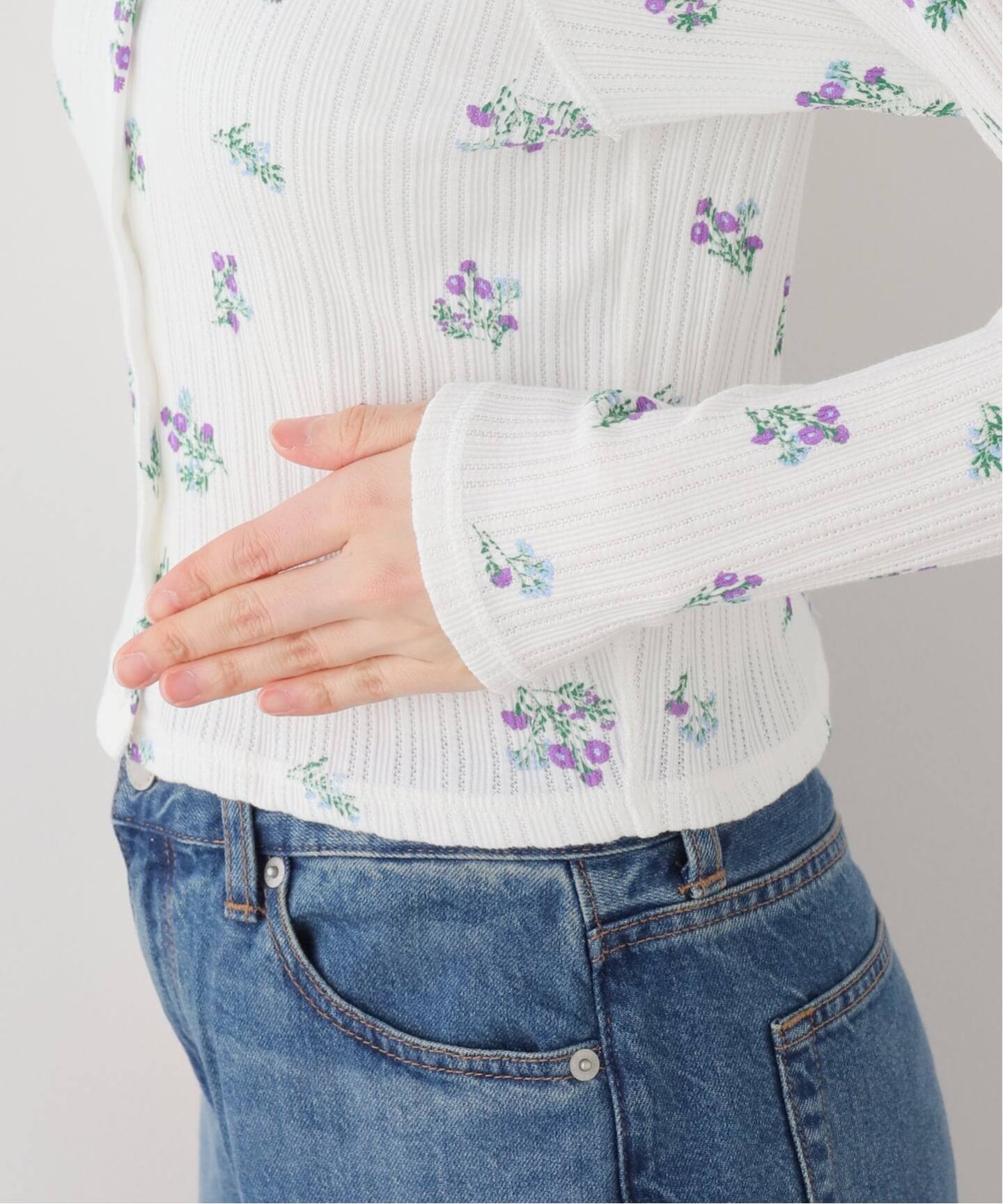 JANE SMITH/ジェーンスミス】COTTON EYELET RIB FLOWER ：カーディガン