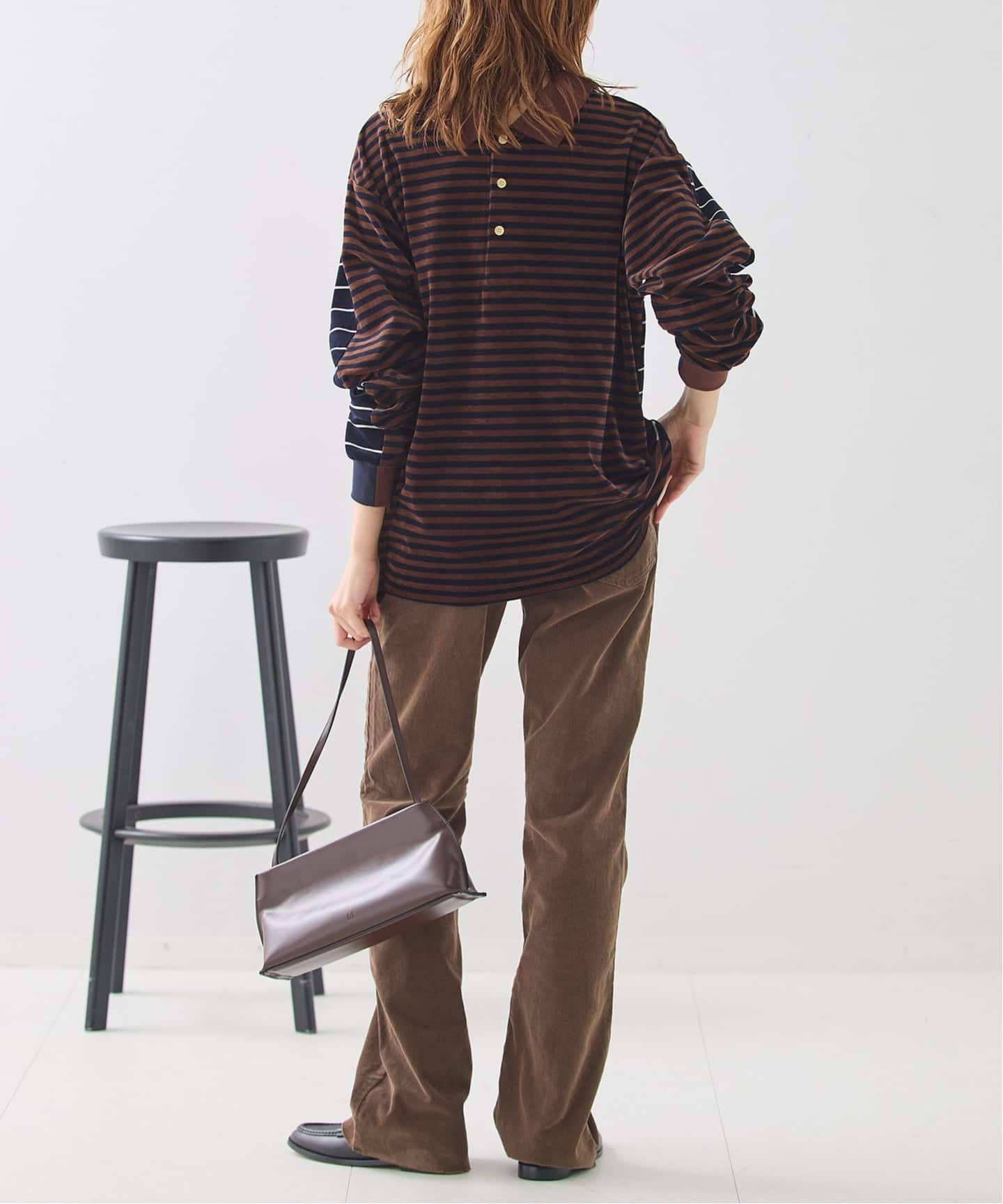 INSCRIRE ポロシャツ M コットン ボルドー　アンスクリア INSCRIRE/アンスクリア Velvet Border W Polo Shirt シャツ（シャツ
