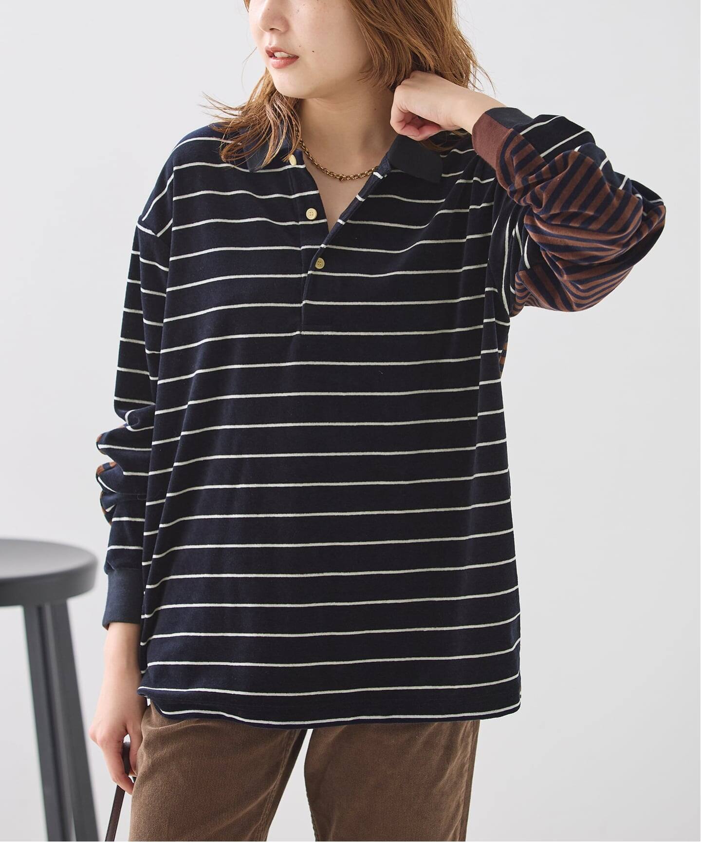 INSCRIRE/アンスクリア Velvet Border W Polo Shirt シャツ（シャツ