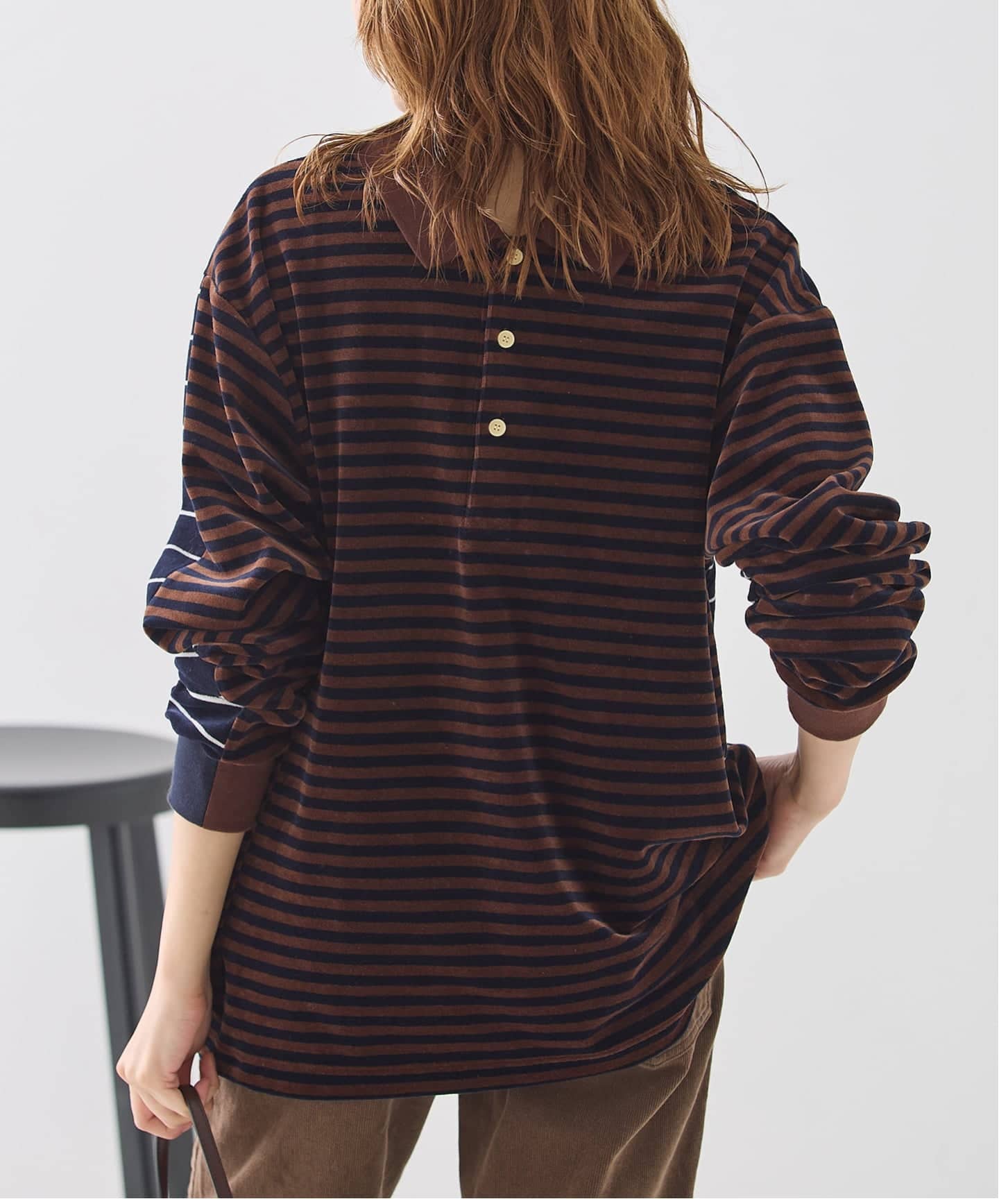 INSCRIRE ポロシャツ M コットン ボルドー　アンスクリア INSCRIRE/アンスクリア Velvet Border W Polo Shirt シャツ（シャツ