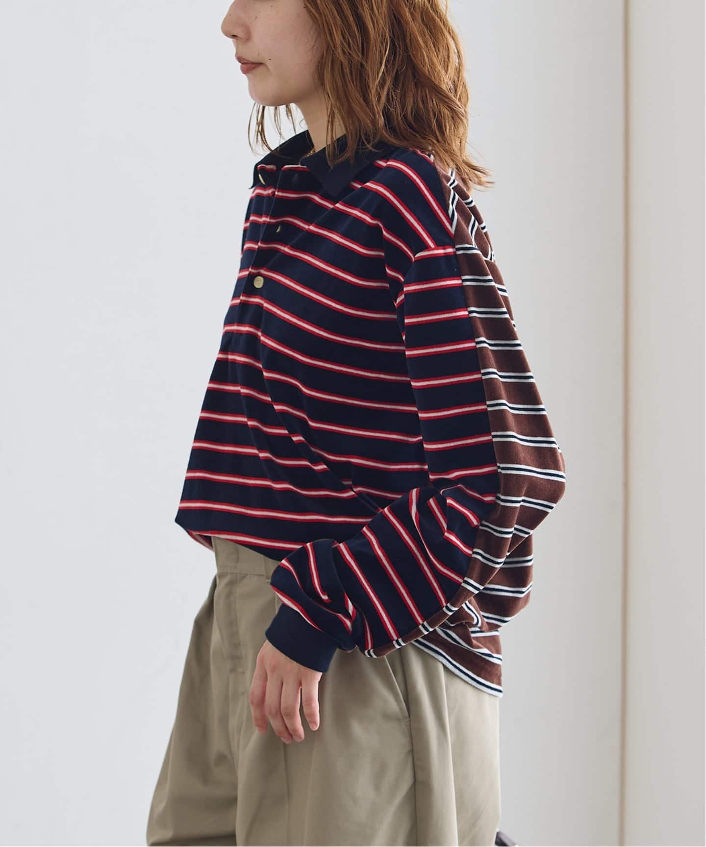 INSCRIRE/アンスクリア Velvet Border W Polo Shirt シャツ（シャツ