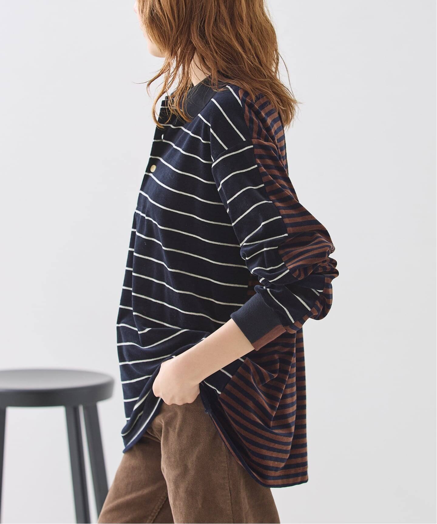INSCRIRE/アンスクリア Velvet Border W Polo Shirt シャツ（シャツ 