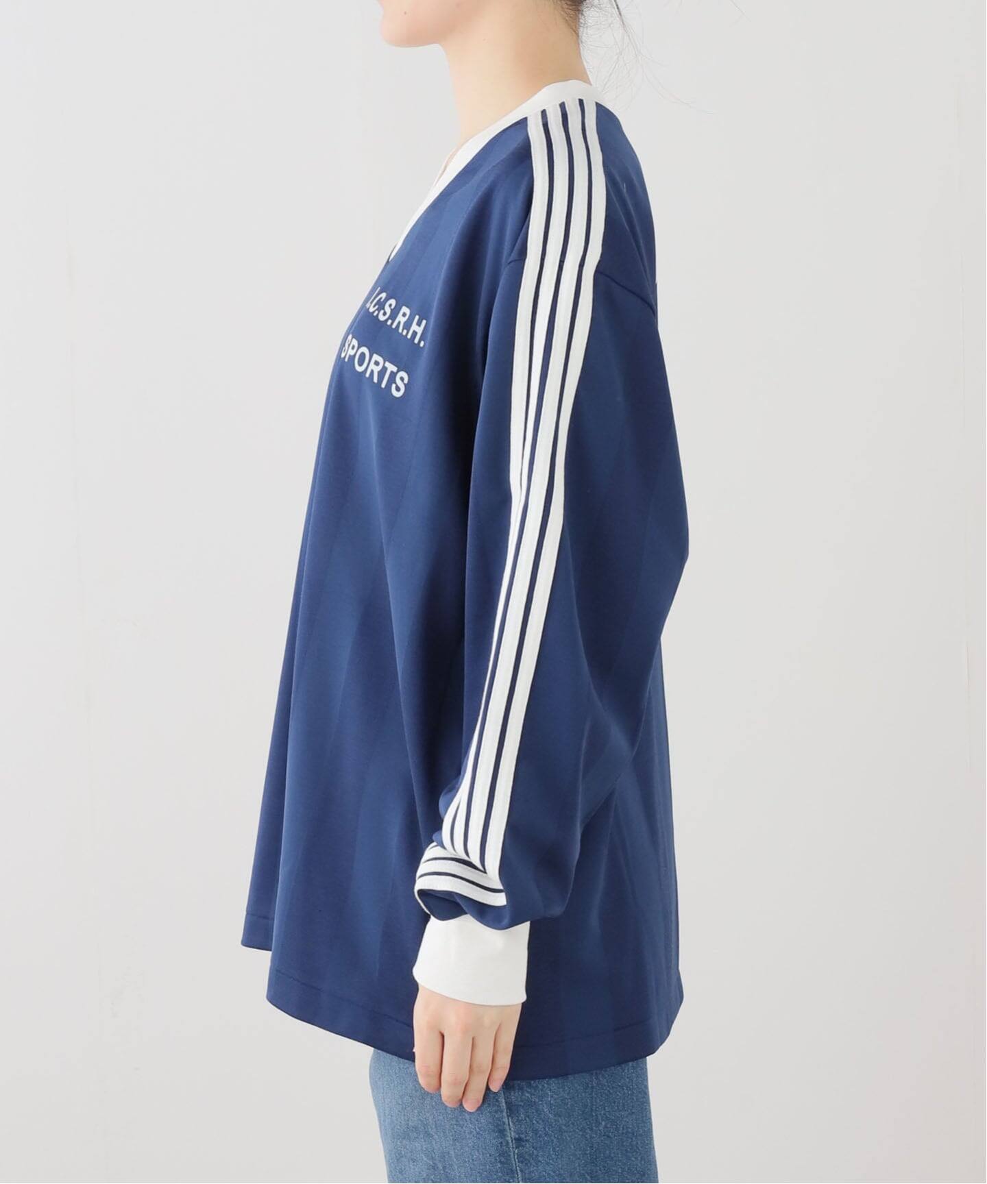 INSCRIRE /アンスクリア】Stripe Uniform V neck Tee：カットソー（T
