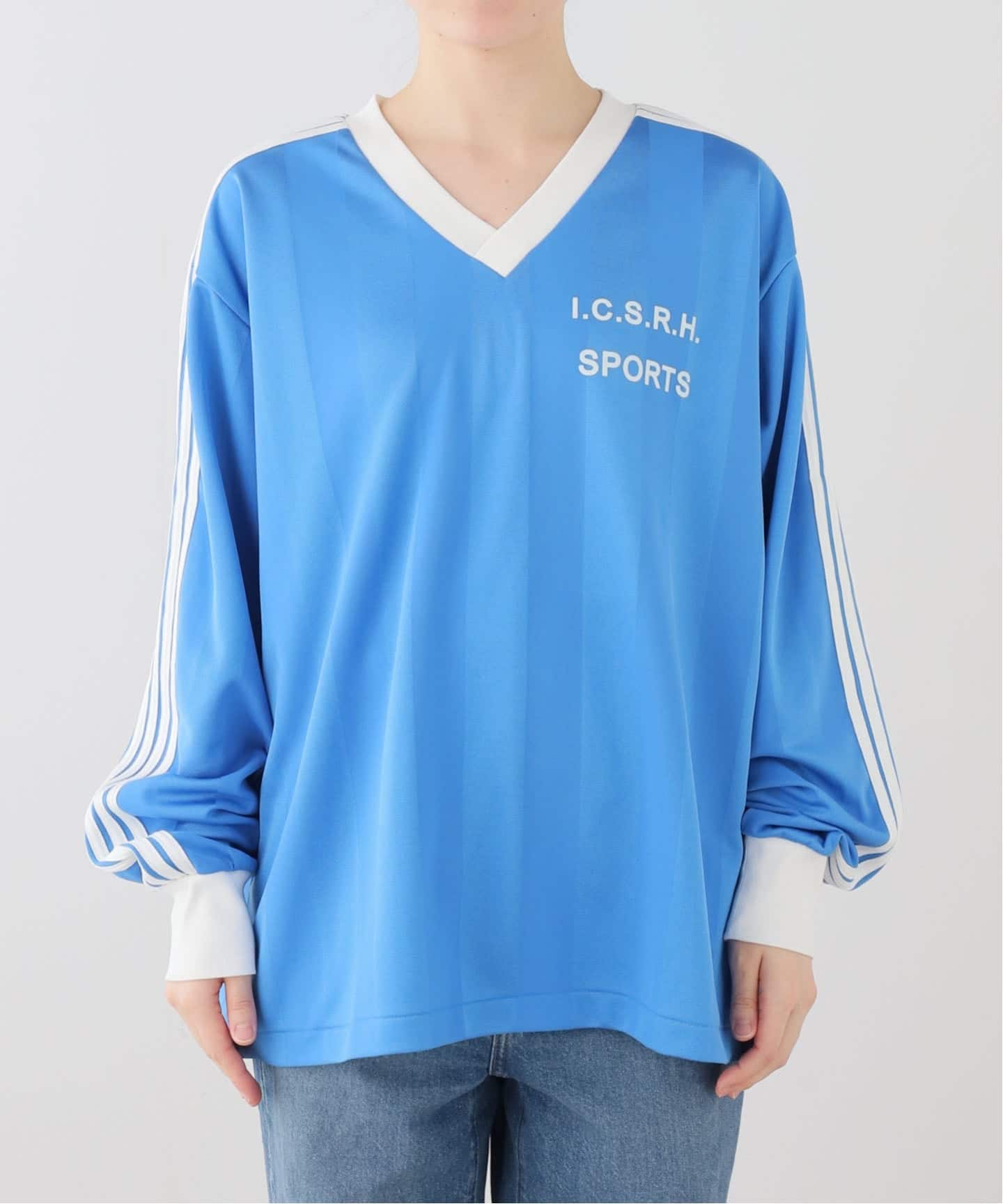 INSCRIRE /アンスクリア】Stripe Uniform V neck Tee：カットソー（T
