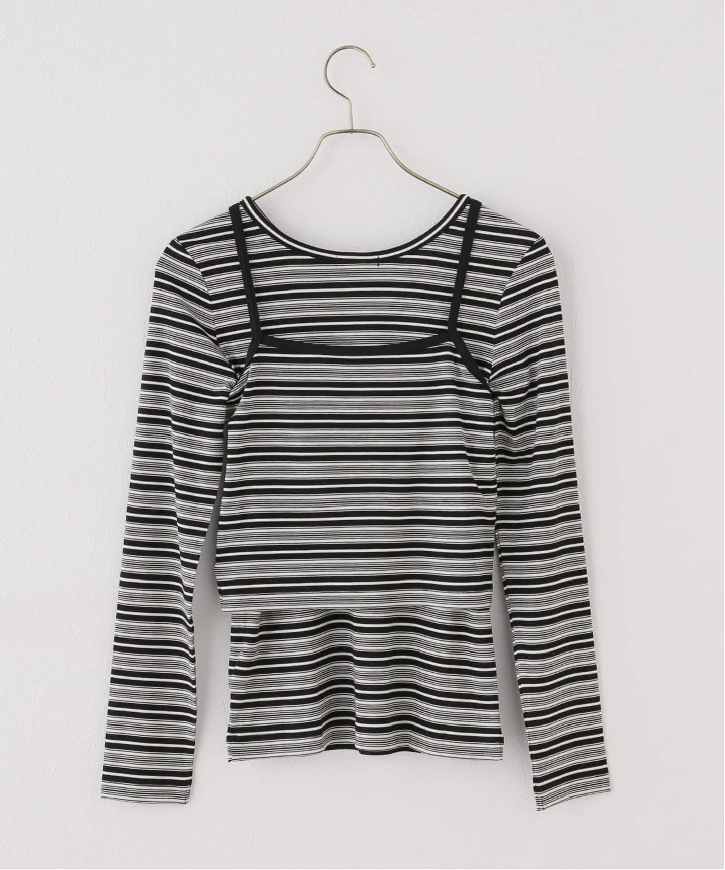2枚セット》マルチボーダーヘンリーキャミSET（Tシャツ／カットソー