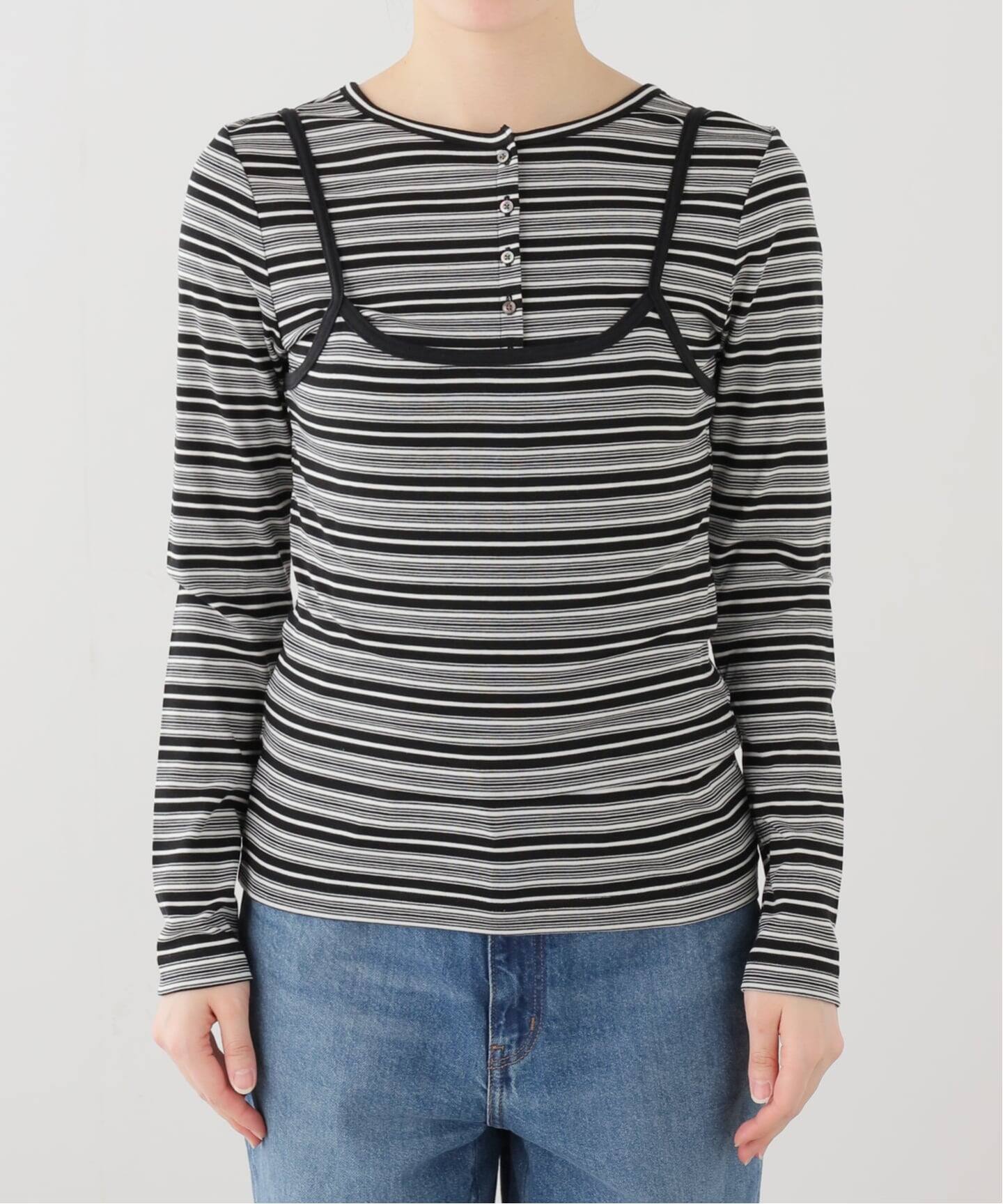 2枚セット》マルチボーダーヘンリーキャミSET（Tシャツ／カットソー