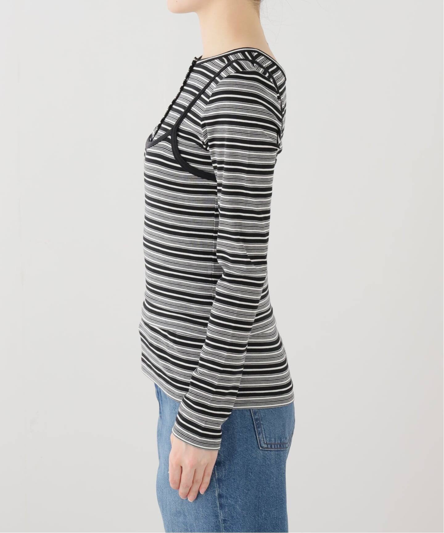 2枚セット》マルチボーダーヘンリーキャミSET（Tシャツ／カットソー
