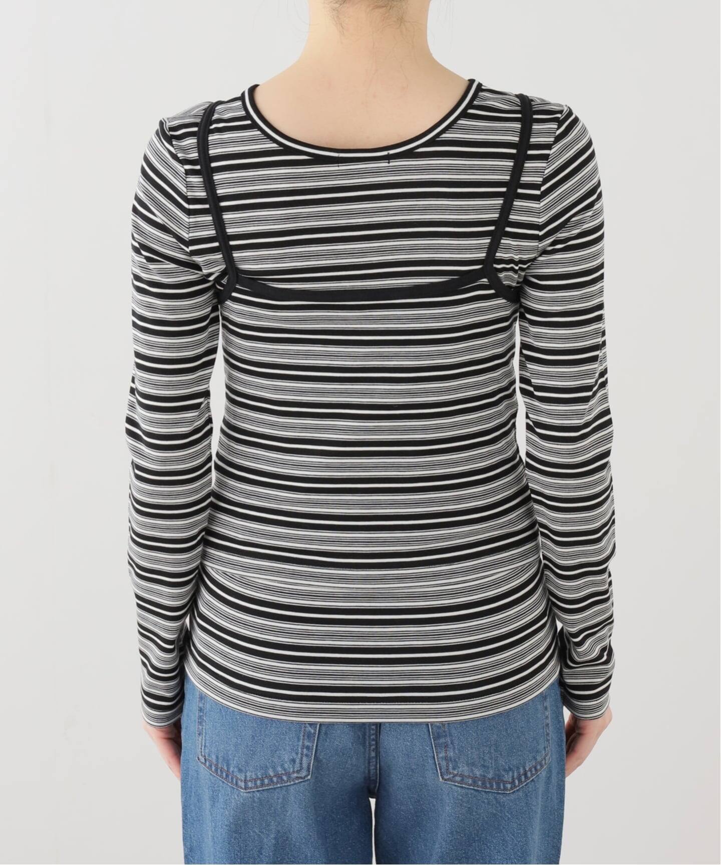 2枚セット》マルチボーダーヘンリーキャミSET（Tシャツ／カットソー