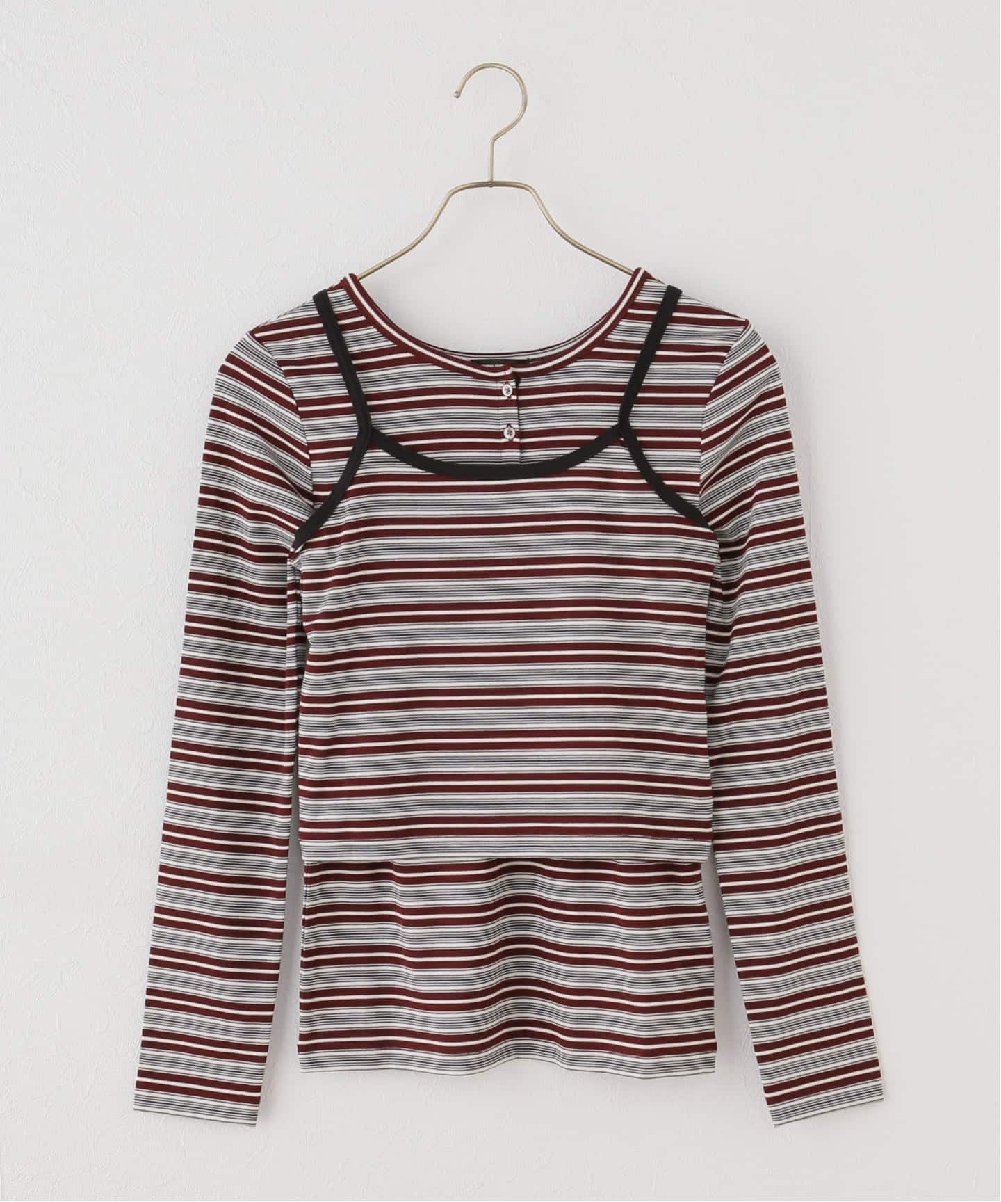 2枚セット》マルチボーダーヘンリーキャミSET（Tシャツ／カットソー
