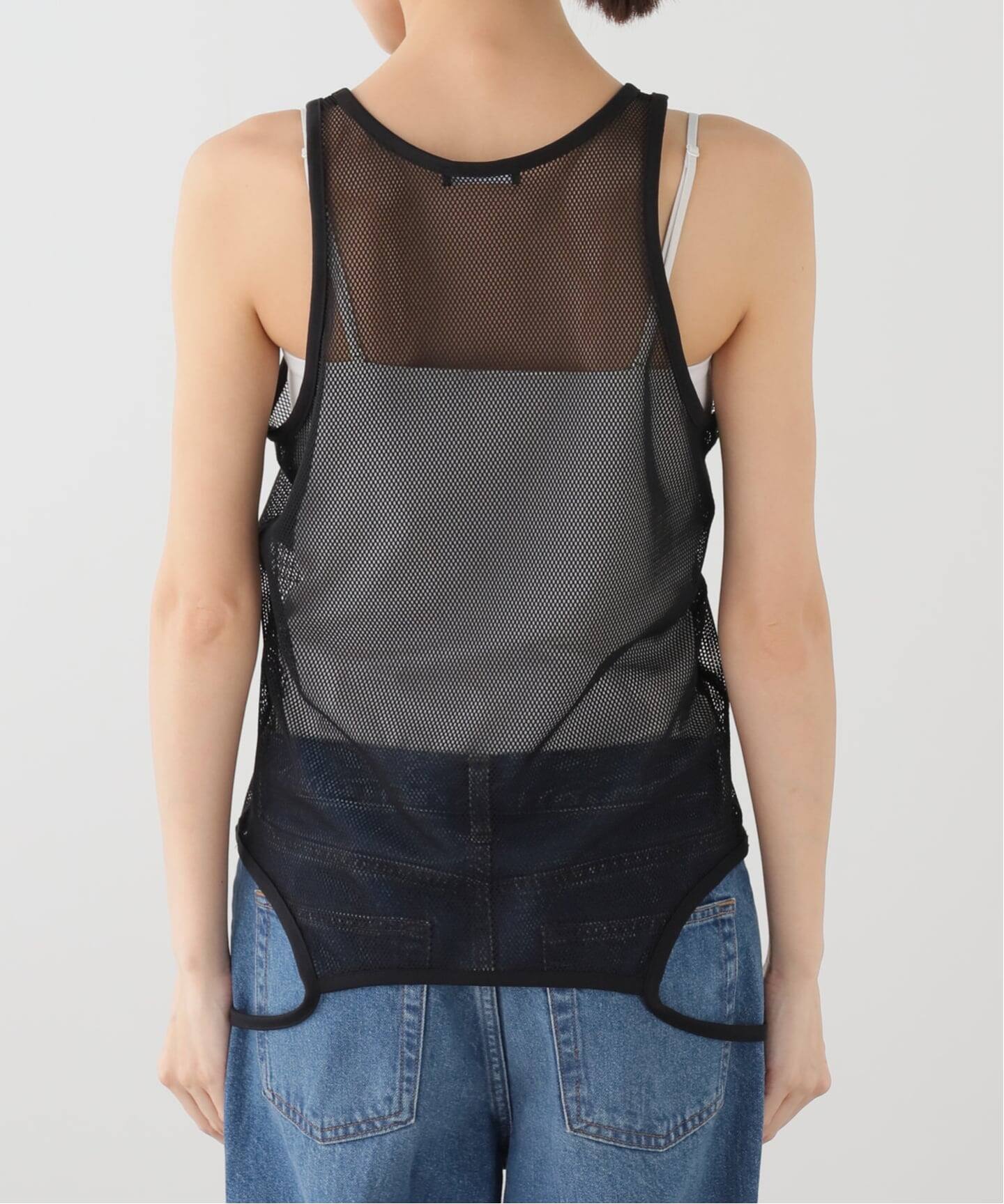 fumikauckida メッシュ ガーター タンクトップ ブラック FUMIKA UCHIDA： NEEDLE DRAWING GARTER TANKTOP - BLACK - ORANN
