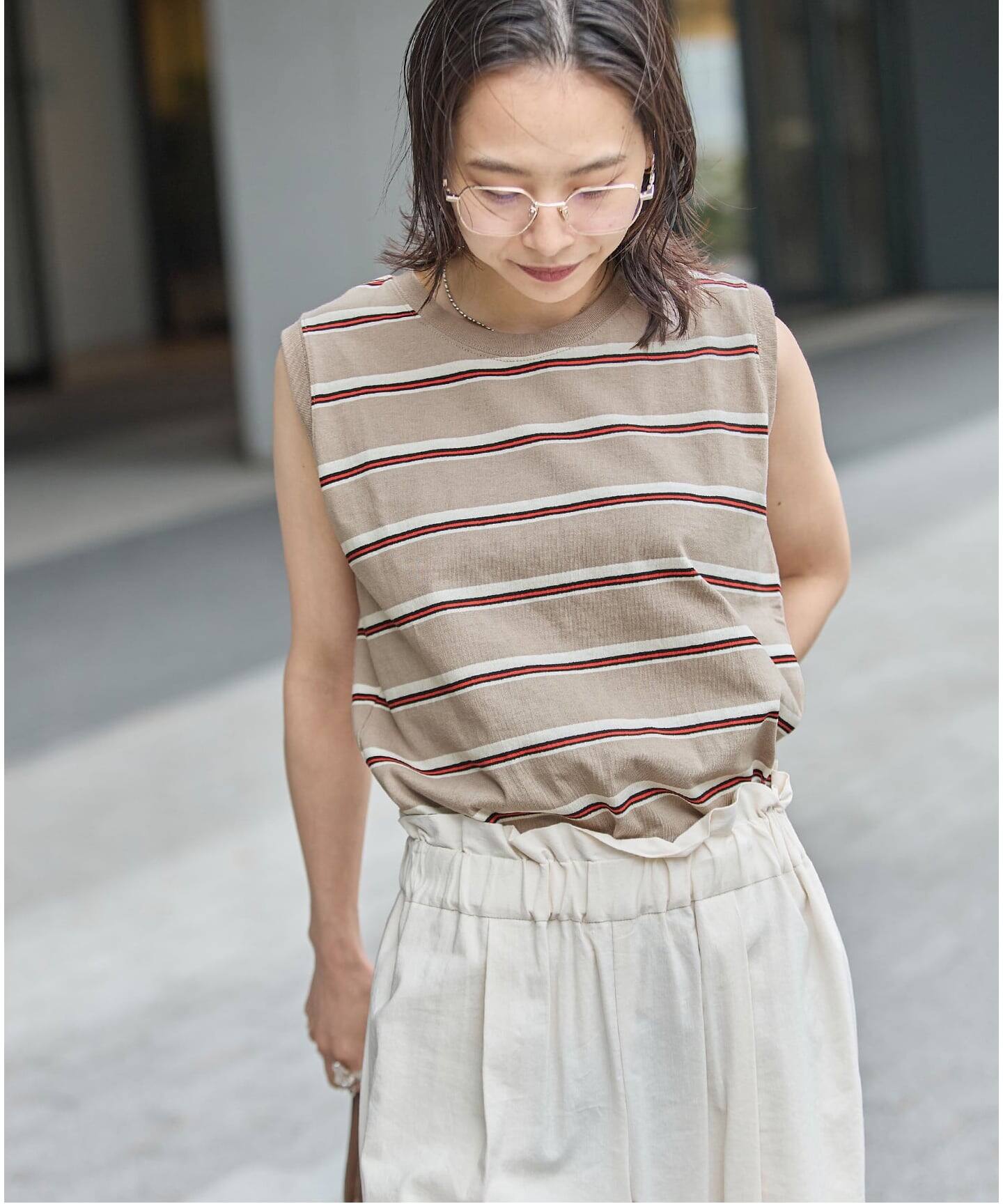 汗ジミ防止天竺ボーダーノースリーブ（Tシャツ／カットソー）｜JOURNAL