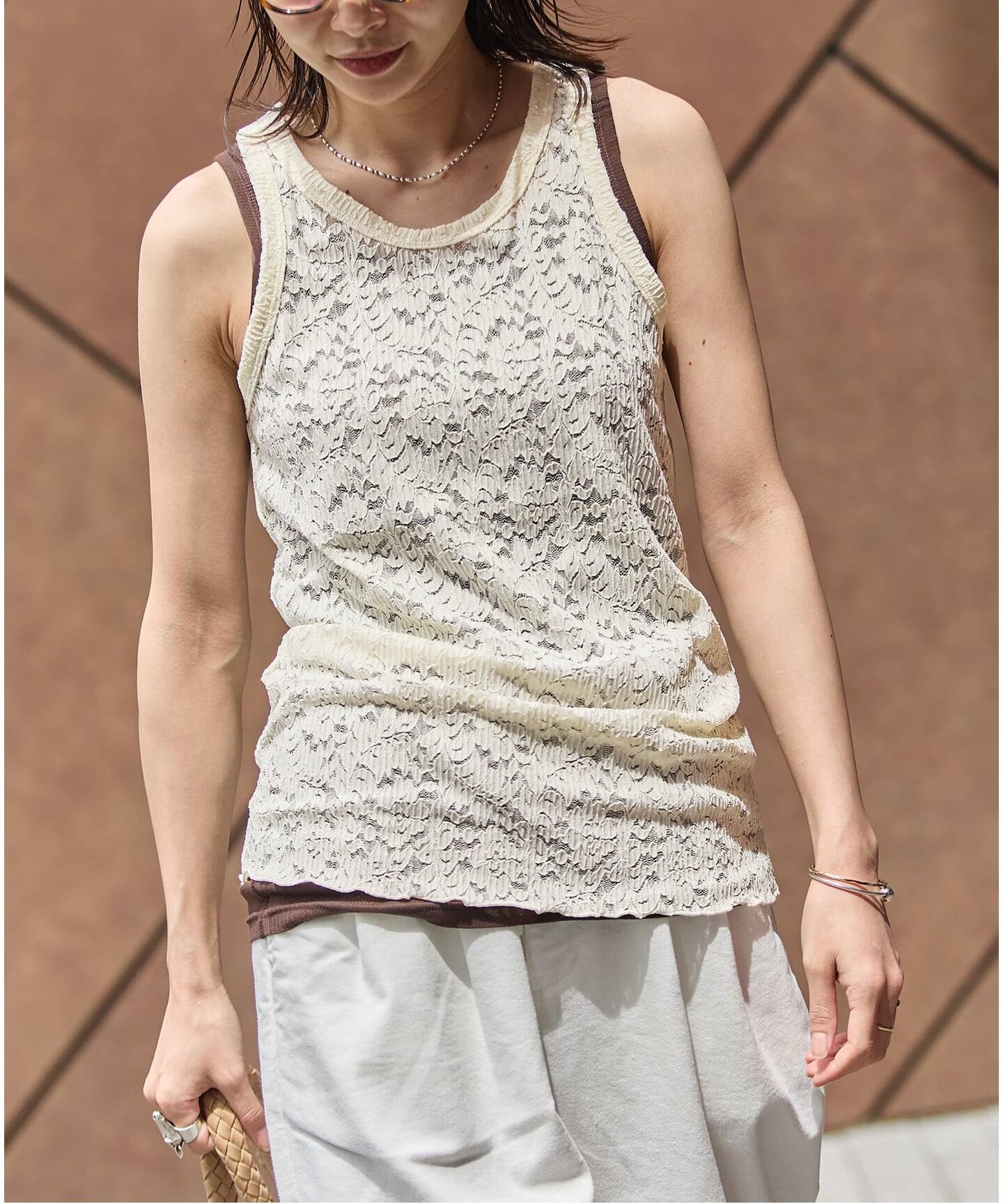 JOURNAL STANDARD ストレッチフラワーレースタンクホワイト ストレッチフラワーレースタンク（Tシャツ／カットソー）｜JOURNAL