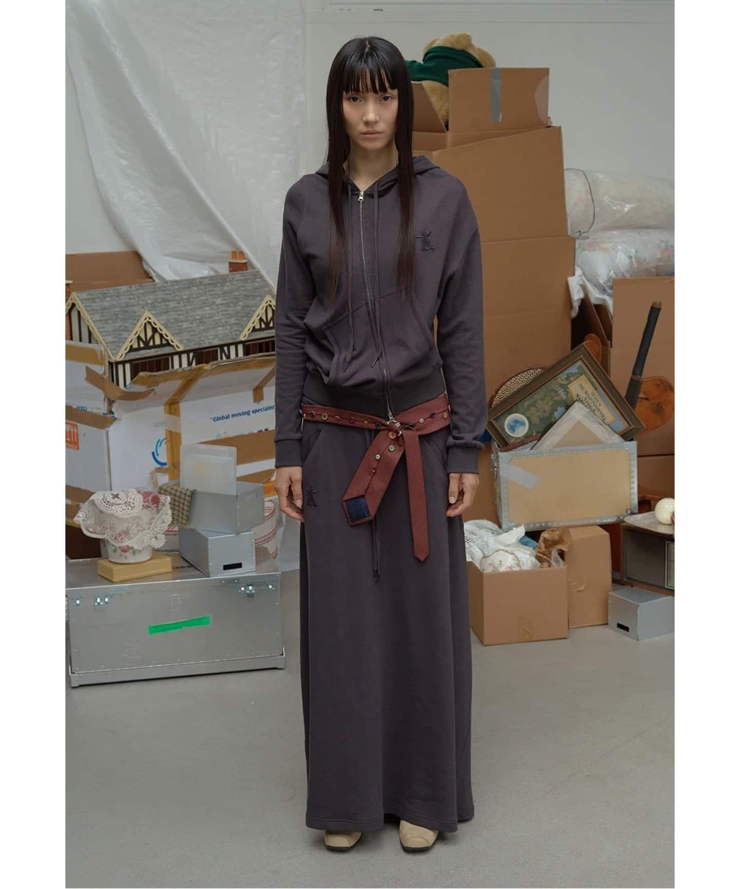 OPEN YY / オープンワイワイ】 Knitted SLANT ZIP HOODIE（パーカー