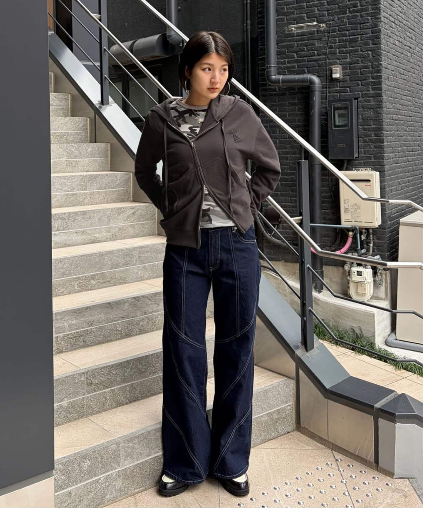 OPEN YY / オープンワイワイ】 Knitted SLANT ZIP HOODIE（パーカー