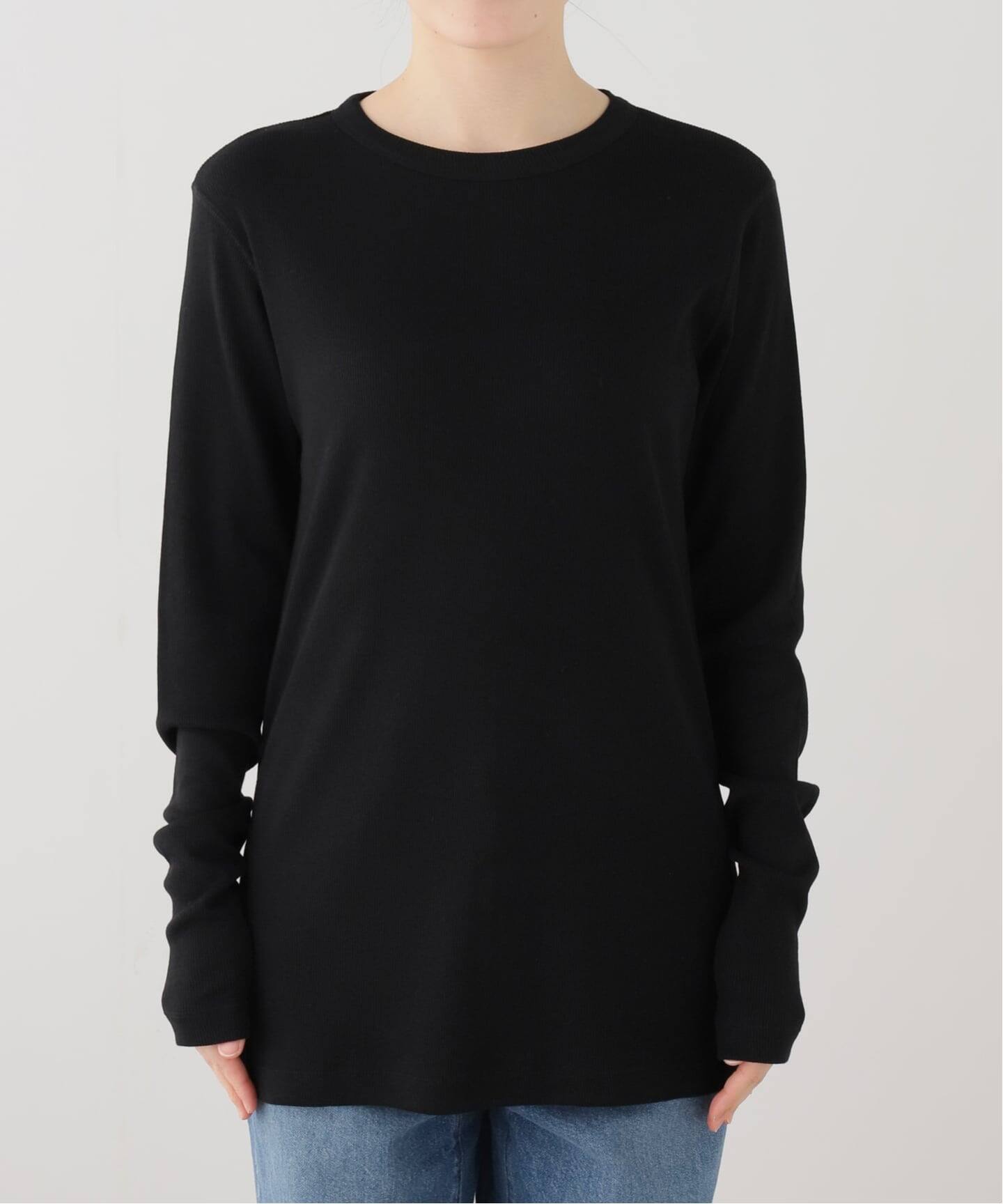 JS LUXE テレコクルーネックプルオーバー　ブラック テレコ クルーネックプルオーバー（Tシャツ／カットソー）｜journal