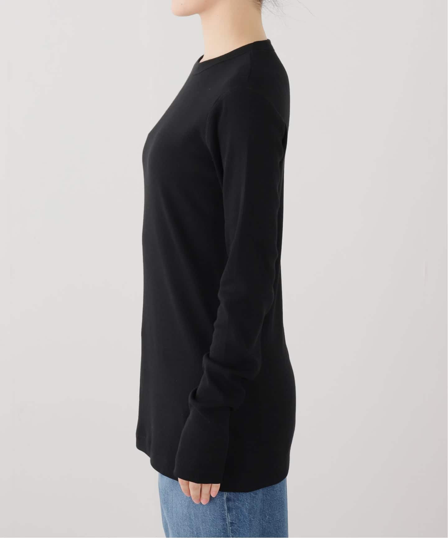 JS LUXE テレコクルーネックプルオーバー　ブラック テレコ クルーネックプルオーバー（Tシャツ／カットソー）｜journal