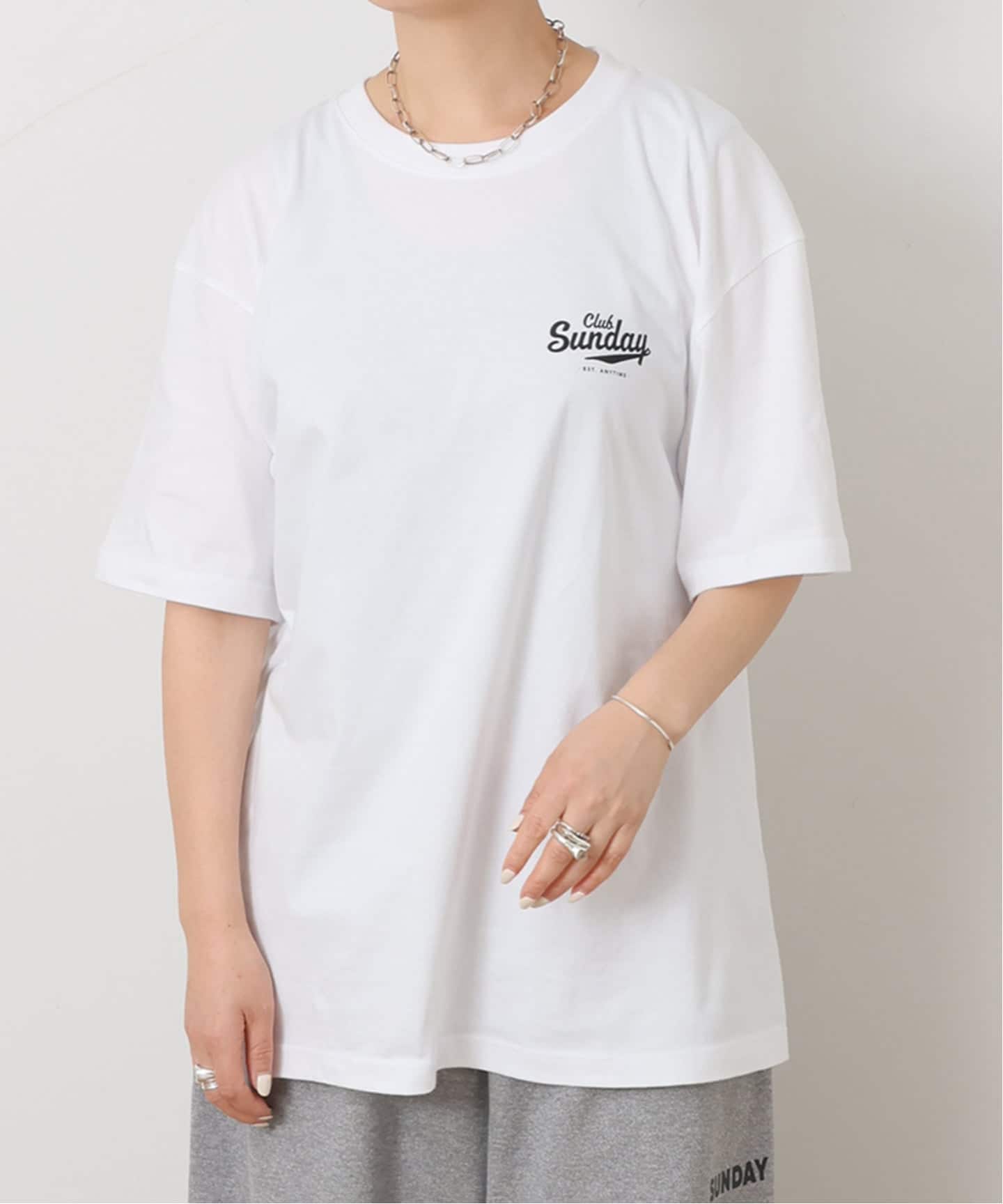 SUNDAY シアー Tシャツ ホワイト サイド Club Sunday Tシャツ（Tシャツ／カットソー）｜journal