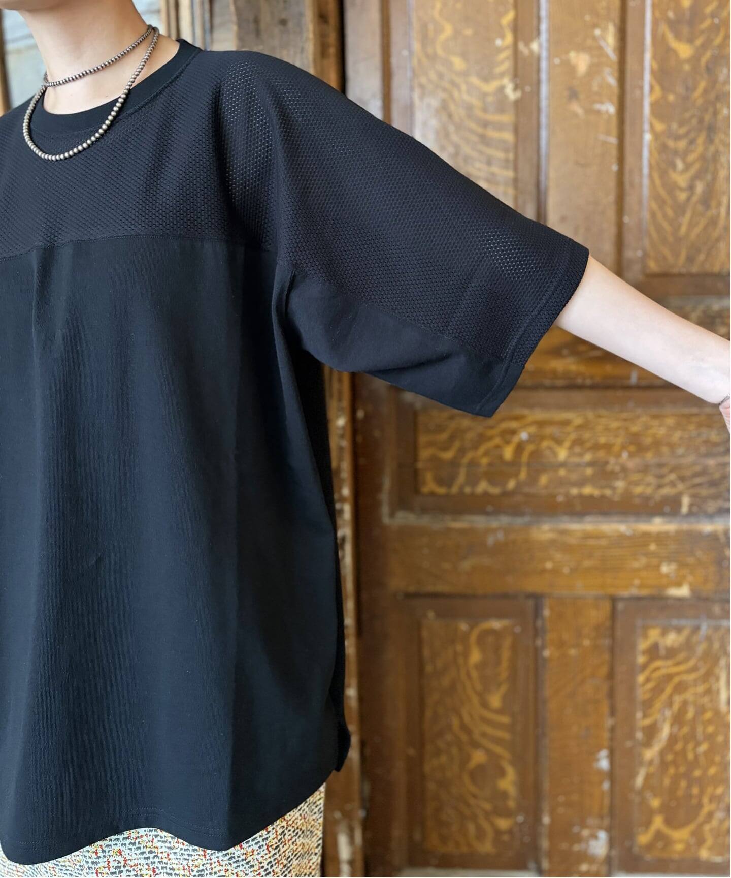 【オシャレ✩Chimala】黒　リネン100%　半袖カットソー　サイズS chimala】 MESH FOOTBALL TEE（Tシャツ／カットソー）｜journal