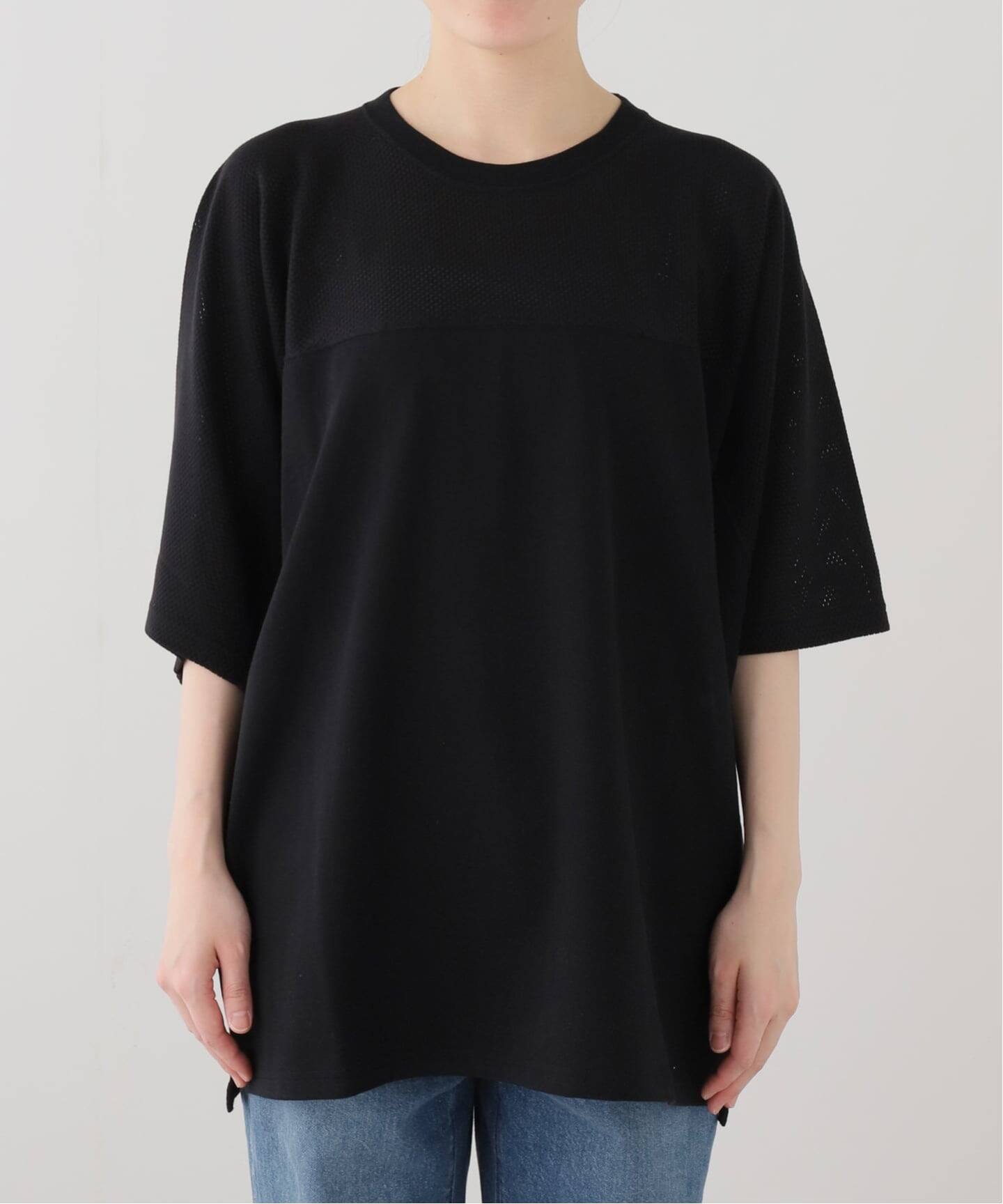 【オシャレ✩Chimala】黒　リネン100%　半袖カットソー　サイズS chimala】 MESH FOOTBALL TEE（Tシャツ／カットソー）｜journal