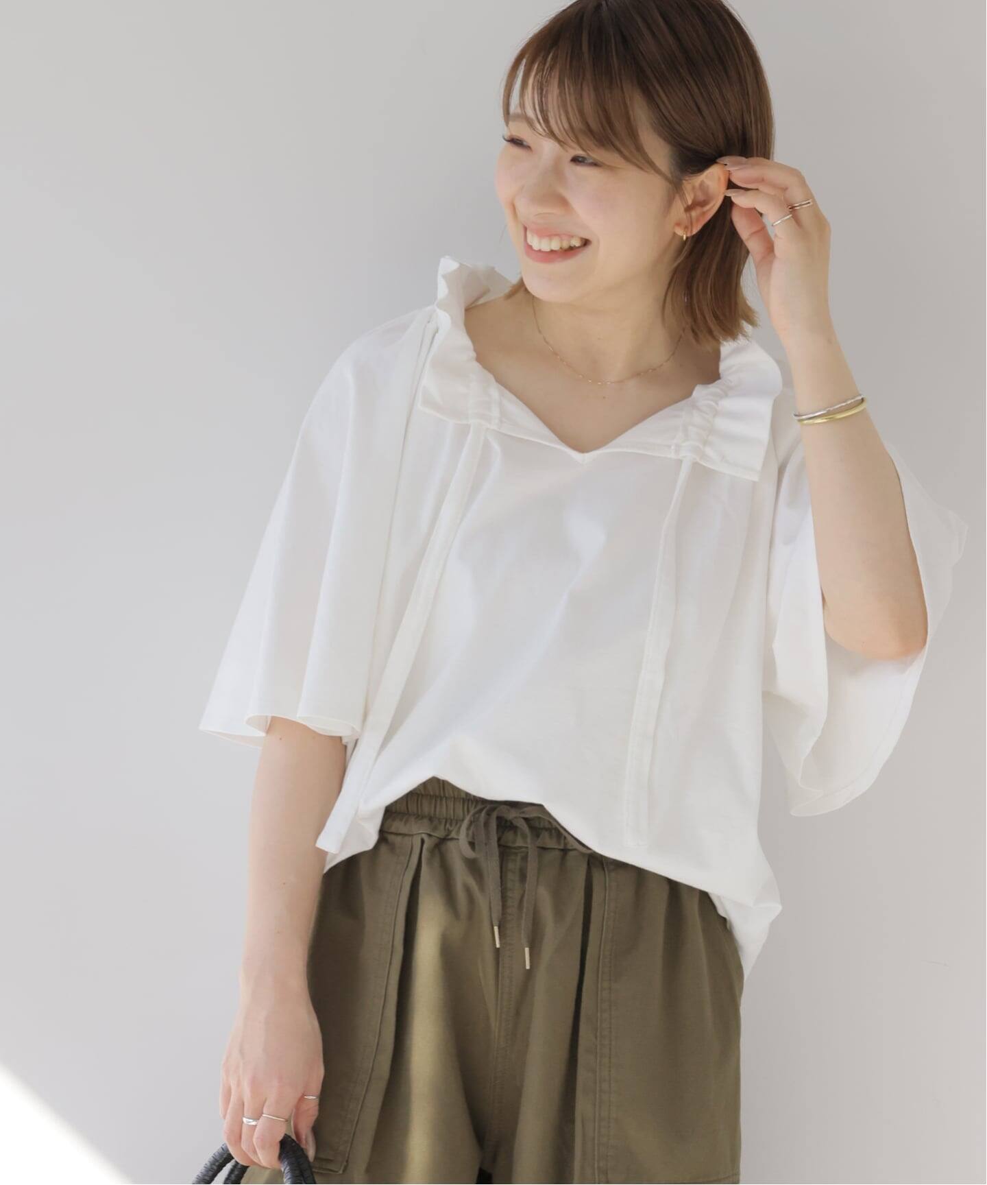 フリルリボン付きホワイトカットソー WEB限定追加》フリルリボンTシャツ（Tシャツ／カットソー）｜JOURNAL
